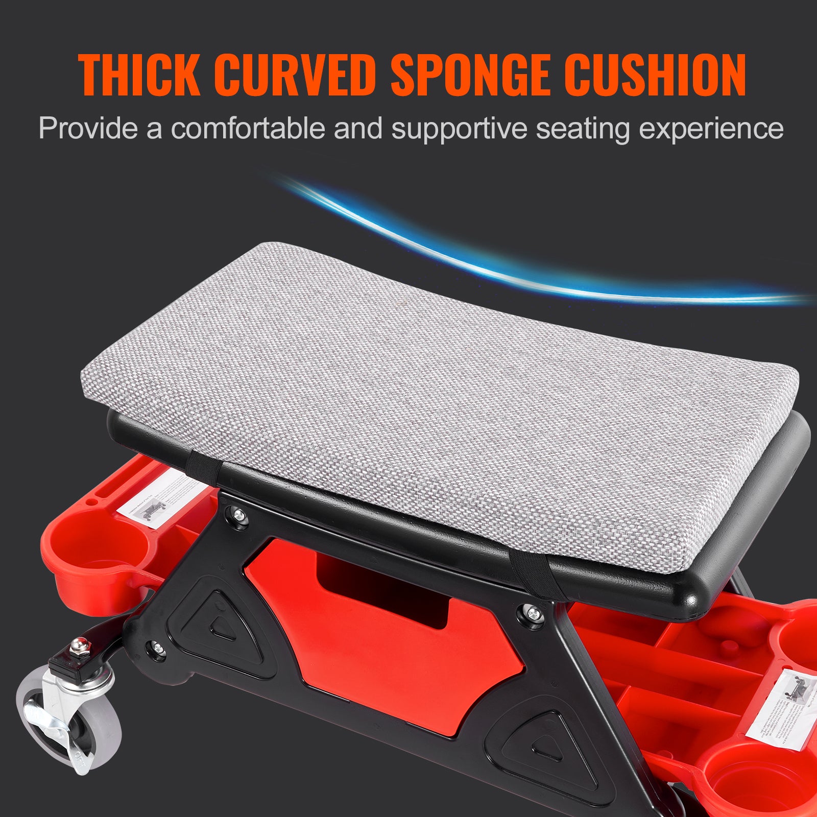 Mechanics Stool, 300 LBS Capacity Rolling Mechanic Seat with 4" Wheels, with Three Slide Out Tool Trays and Drawer, Heavy Duty Roller Creeper Seat for Home Garage DIY Automotive