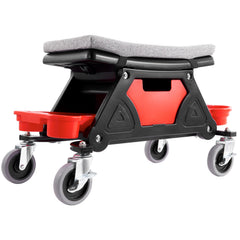 Mechanics Stool, 300 LBS Capacity Rolling Mechanic Seat with 4" Wheels, with Three Slide Out Tool Trays and Drawer, Heavy Duty Roller Creeper Seat for Home Garage DIY Automotive