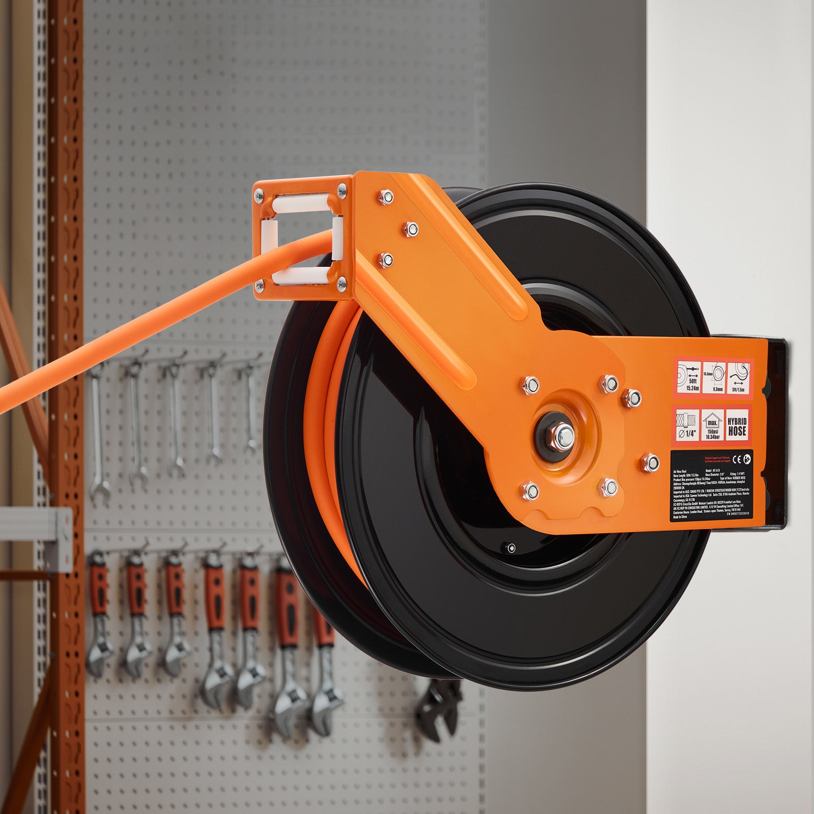 Retractable Air Hose Reel 3/8 IN x 50FT Rubber Air Hose Reel Max 300 PSI