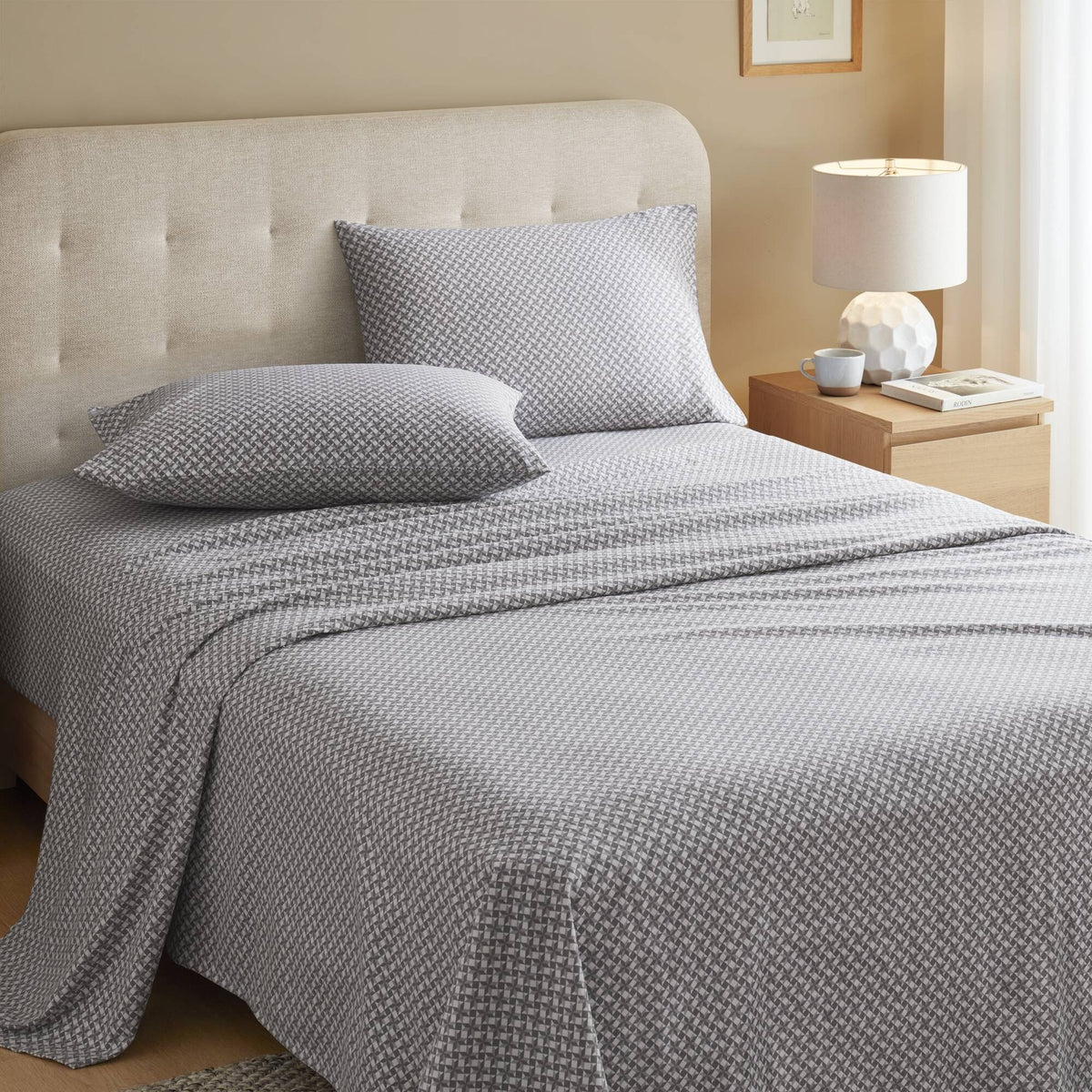4-Piece Full 100% Cotton Flannel Printed Sheet Set,Snowflake