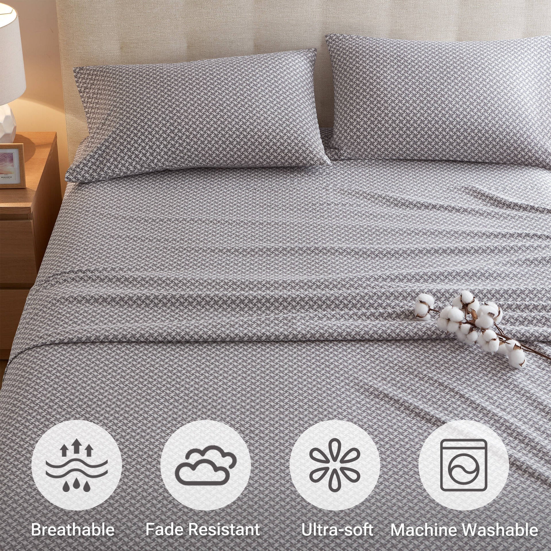 4-Piece Full 100% Cotton Flannel Printed Sheet Set,Snowflake