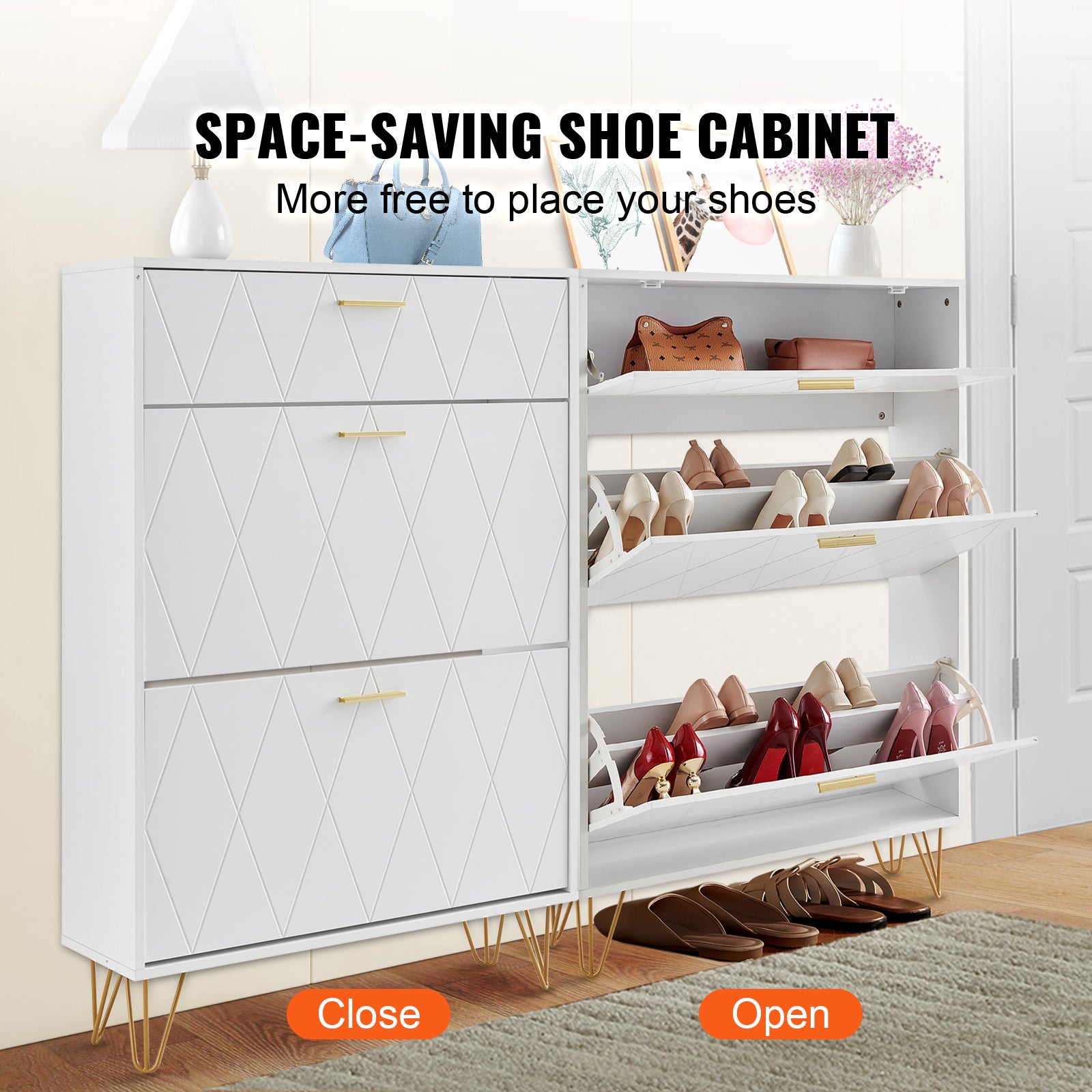 Shoe Cabinet with 3 Flip Drawers, Shoe Storage Cabinet for Entryway, Free Standing Shoe Storage Organizer for Heels, Boots, Slippers in Hallway, Living Room