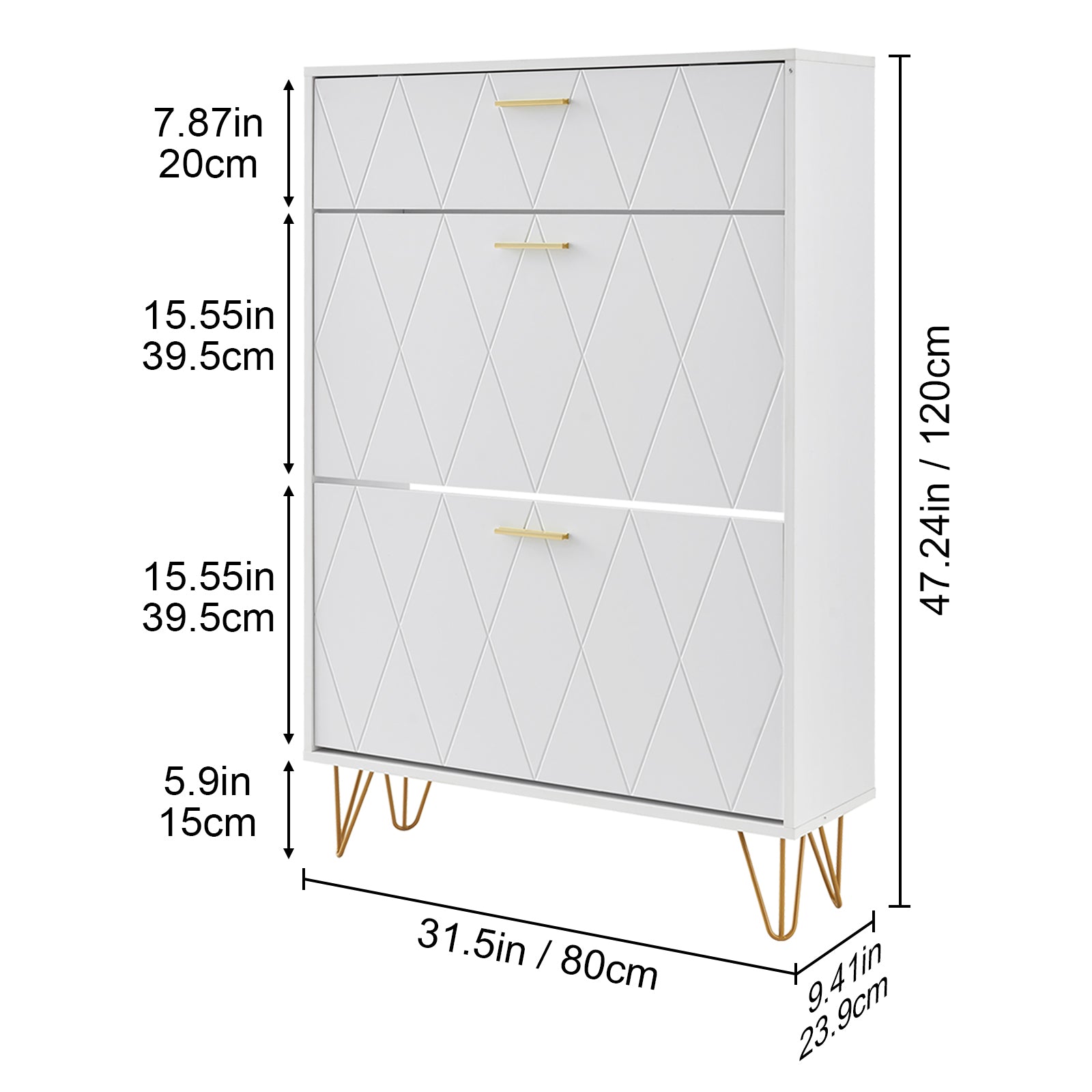 Shoe Cabinet with 3 Flip Drawers, Shoe Storage Cabinet for Entryway, Free Standing Shoe Storage Organizer for Heels, Boots, Slippers in Hallway, Living Room