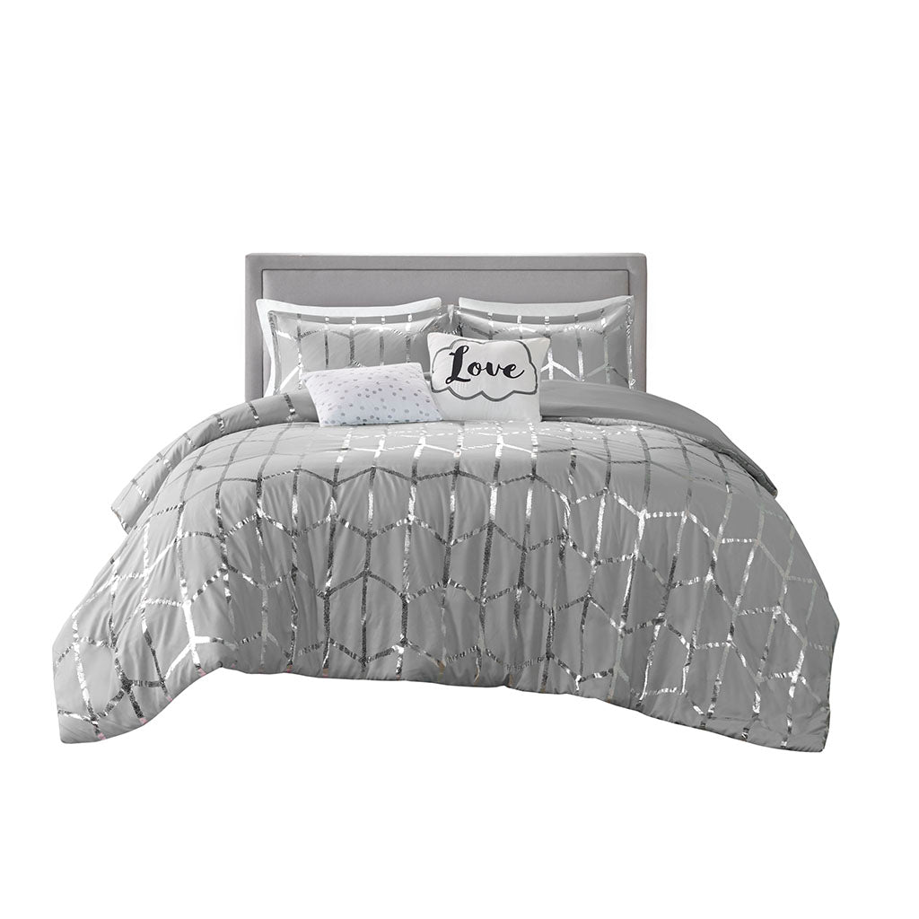 Full/Queen Metallic Printed Comforter Set