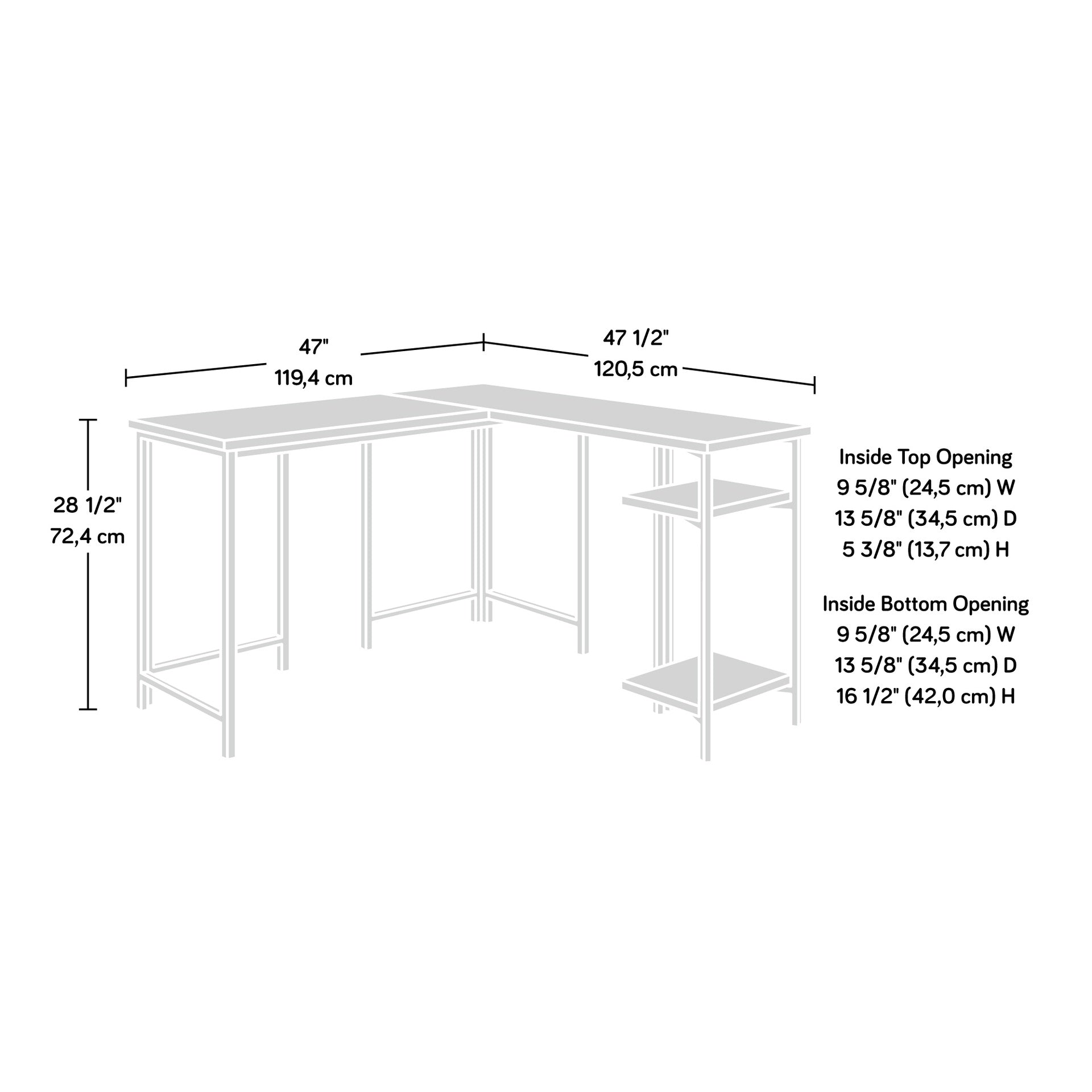 L-Shaped Desk with Rustic Style, Brown finish