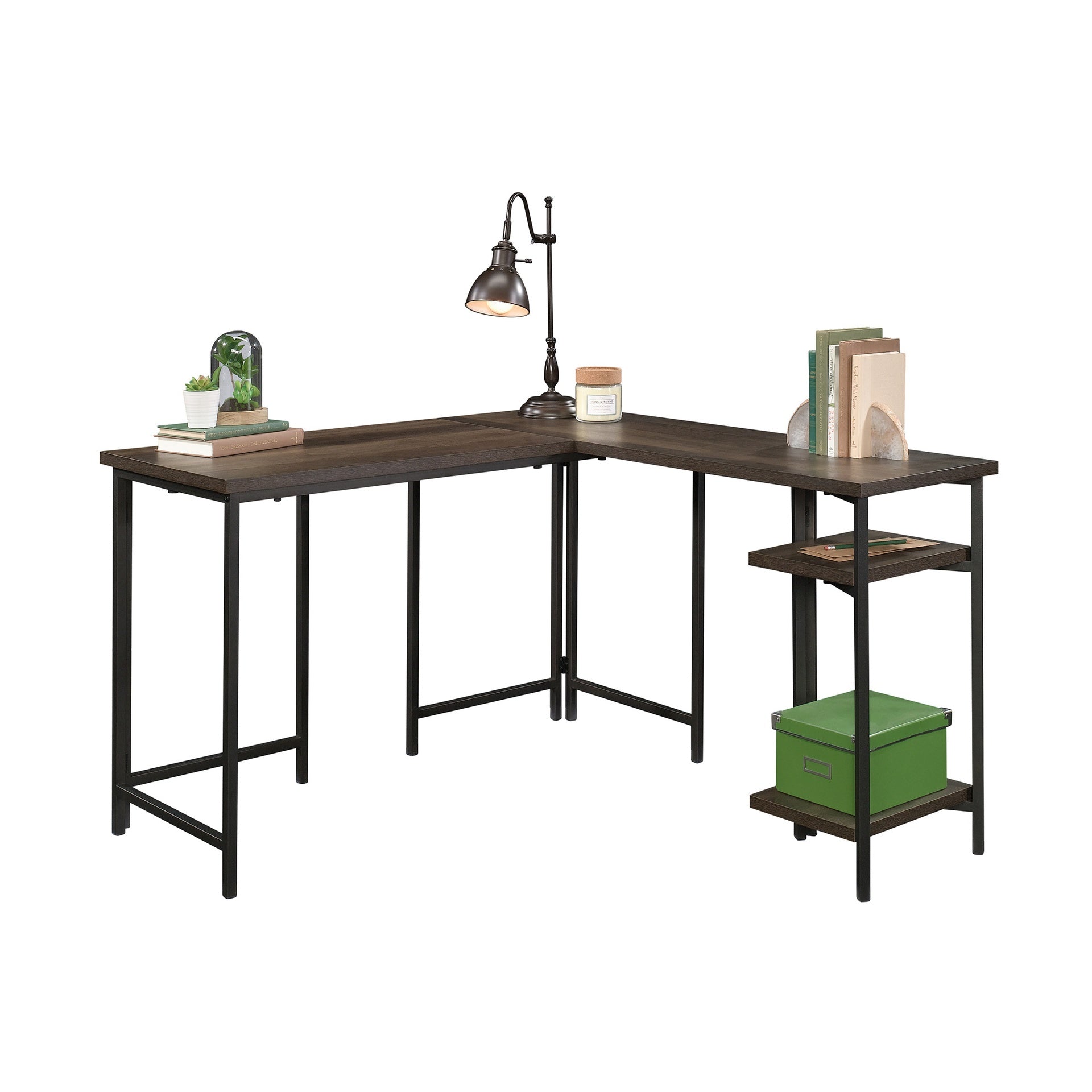 L-Shaped Desk with Rustic Style, Brown finish