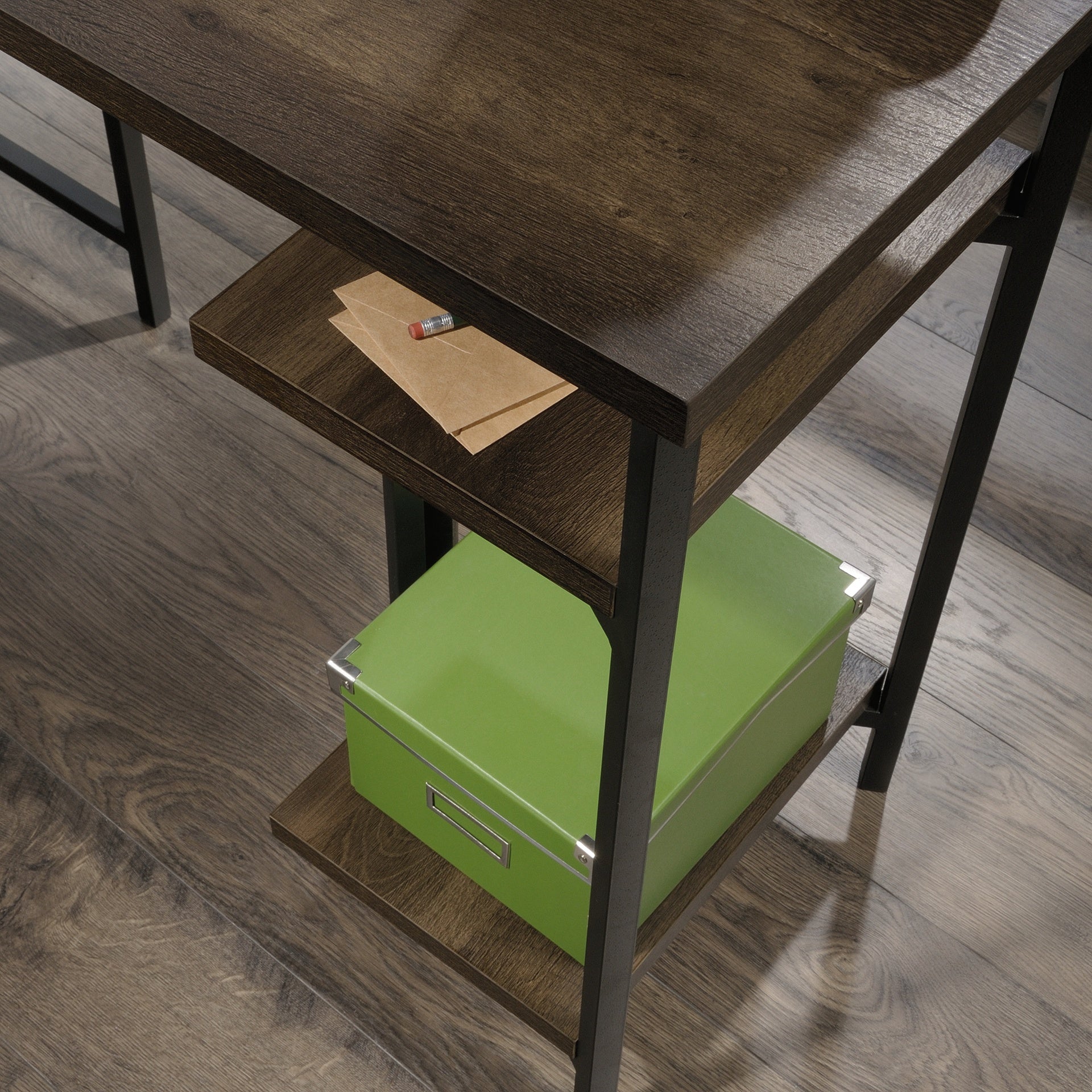 L-Shaped Desk with Rustic Style, Brown finish