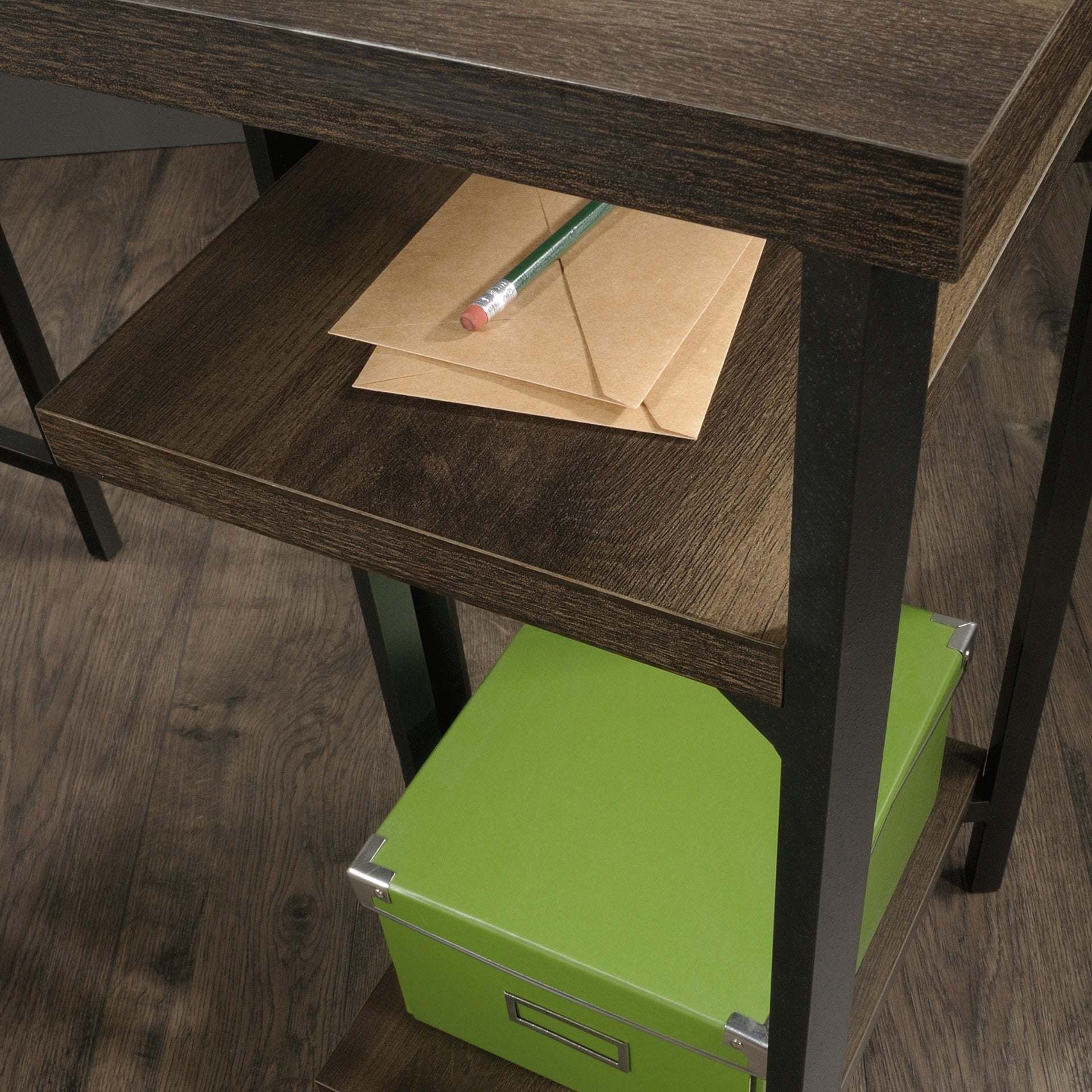 L-Shaped Desk with Rustic Style, Brown finish