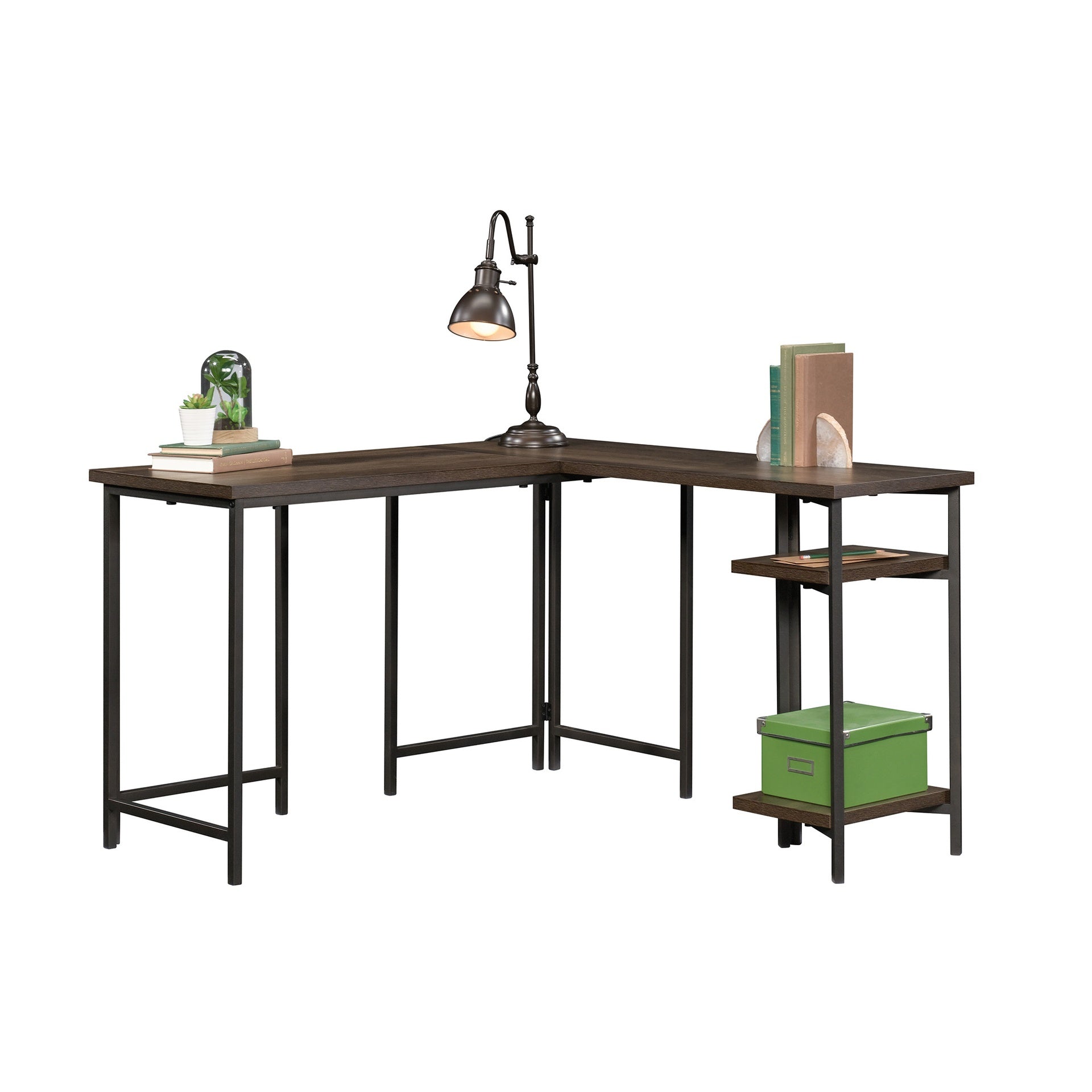 L-Shaped Desk with Rustic Style, Brown finish