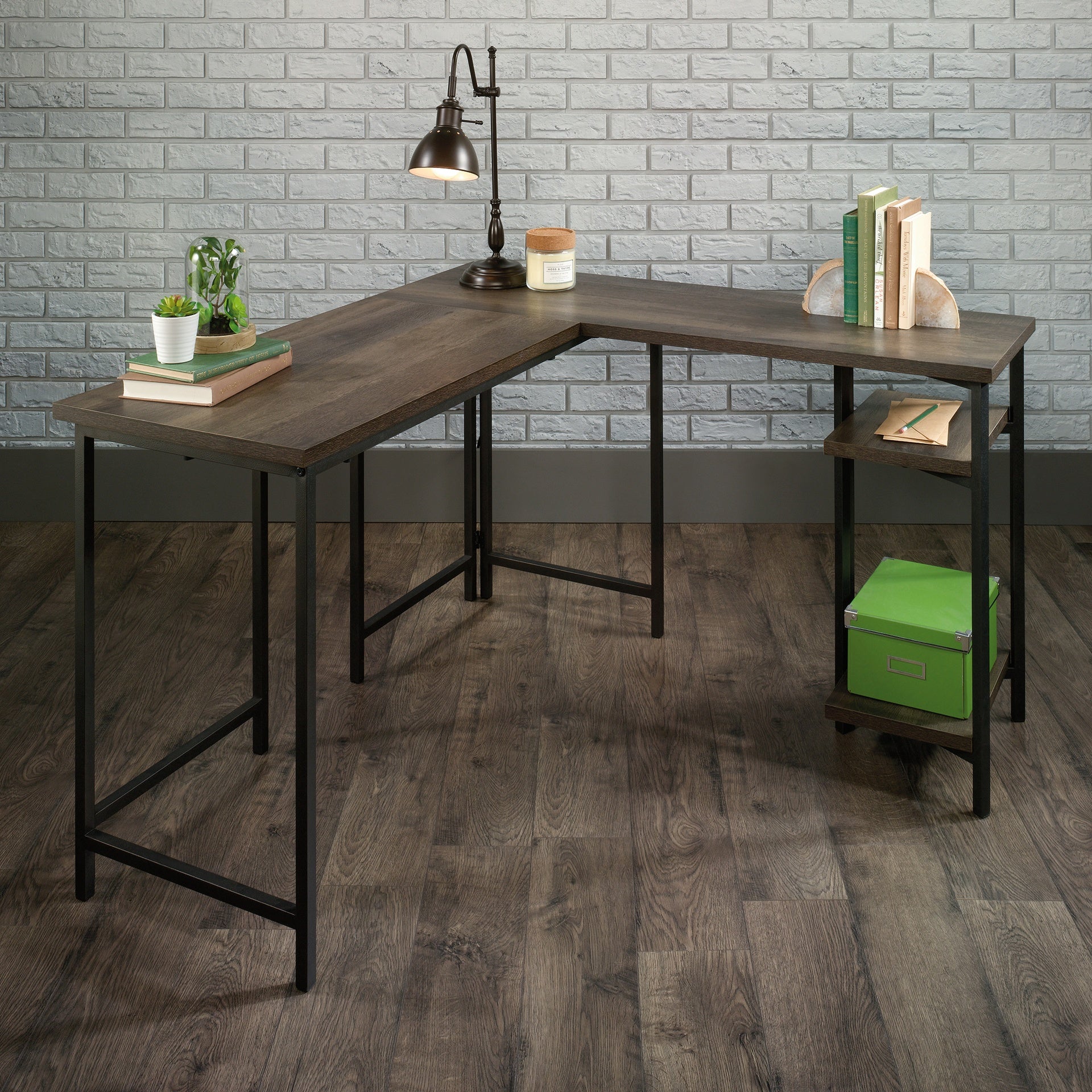 L-Shaped Desk with Rustic Style, Brown finish