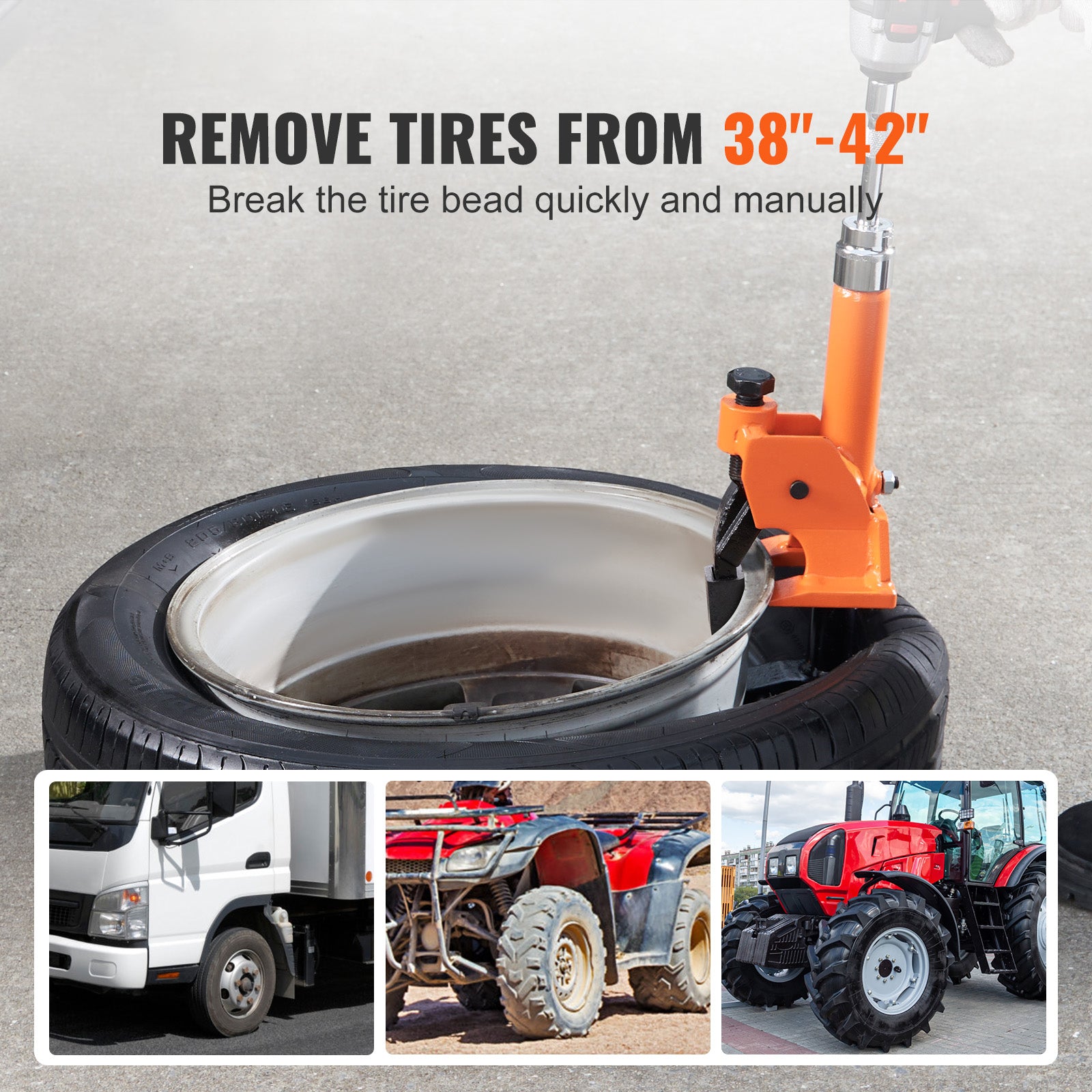 Manual Tire Bead Breaker, 38"-42" Tires Changer Tool with Rubber Pad, Protect Aluminum Alloy Hubs, Easy-Operated Tire Repair Tool for ATVs/UTVs, Tractors, Trucks, Cars, Heavy Duty Tires