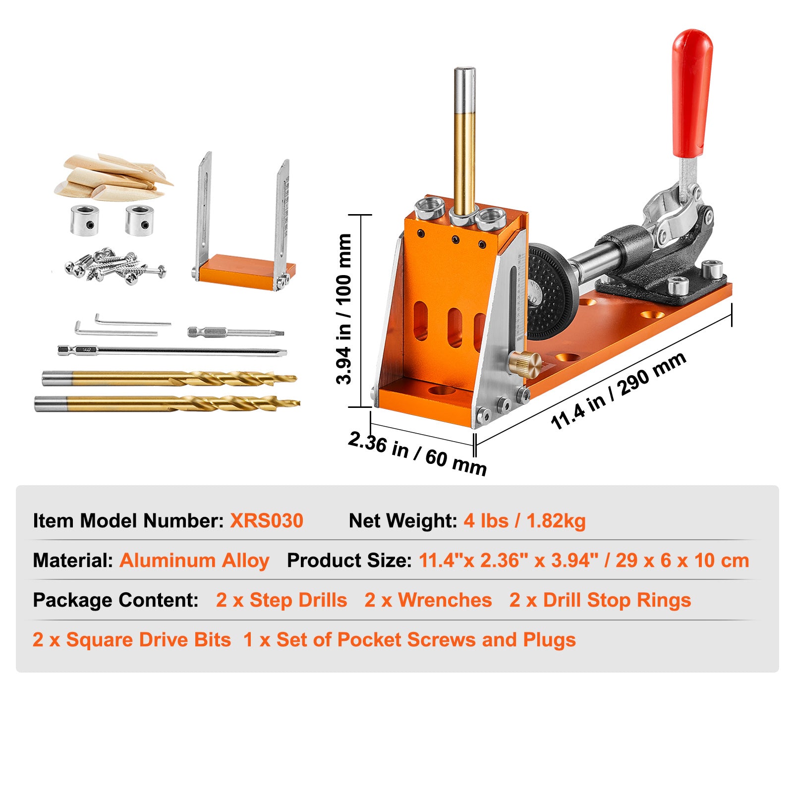 30 Pcs Pocket Hole Jig Kit, Adjustable & Easy to Use Pocket Hole Jig System with Step Drills, Drill Stop Rings, Wrenches, and Square Drive Bits, Dual Scale Marks for DIY Carpentry Projects