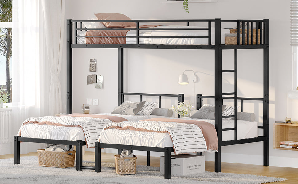 Twin over Twin & Twin Bunk Beds for 3, Twin XL over Twin & Twin Bunk Bed Metal Triple Bunk Bed, Black