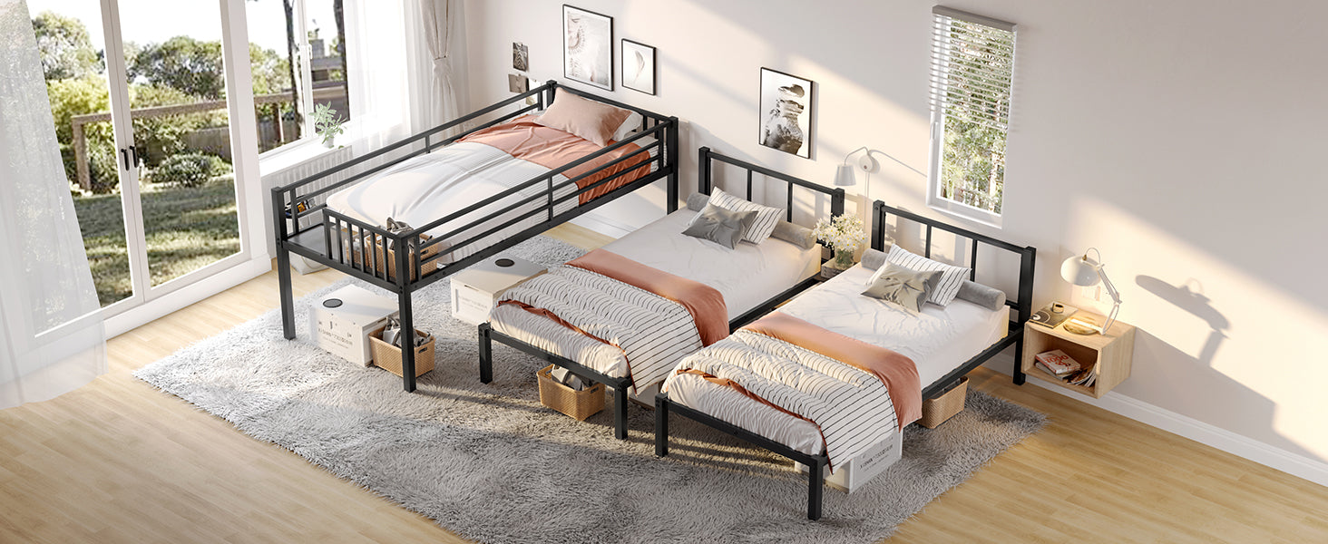 Twin over Twin & Twin Bunk Beds for 3, Twin XL over Twin & Twin Bunk Bed Metal Triple Bunk Bed, Black