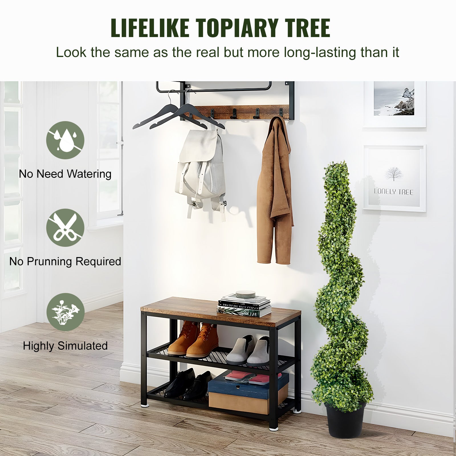 2 pcs. Artificial Boxwood Tower Topiary Spiral Artificial Plant 122cm high Decorative Plant Green Plastic PE Iron Topiary Plants incl. 10 pcs. Replacement Leaves