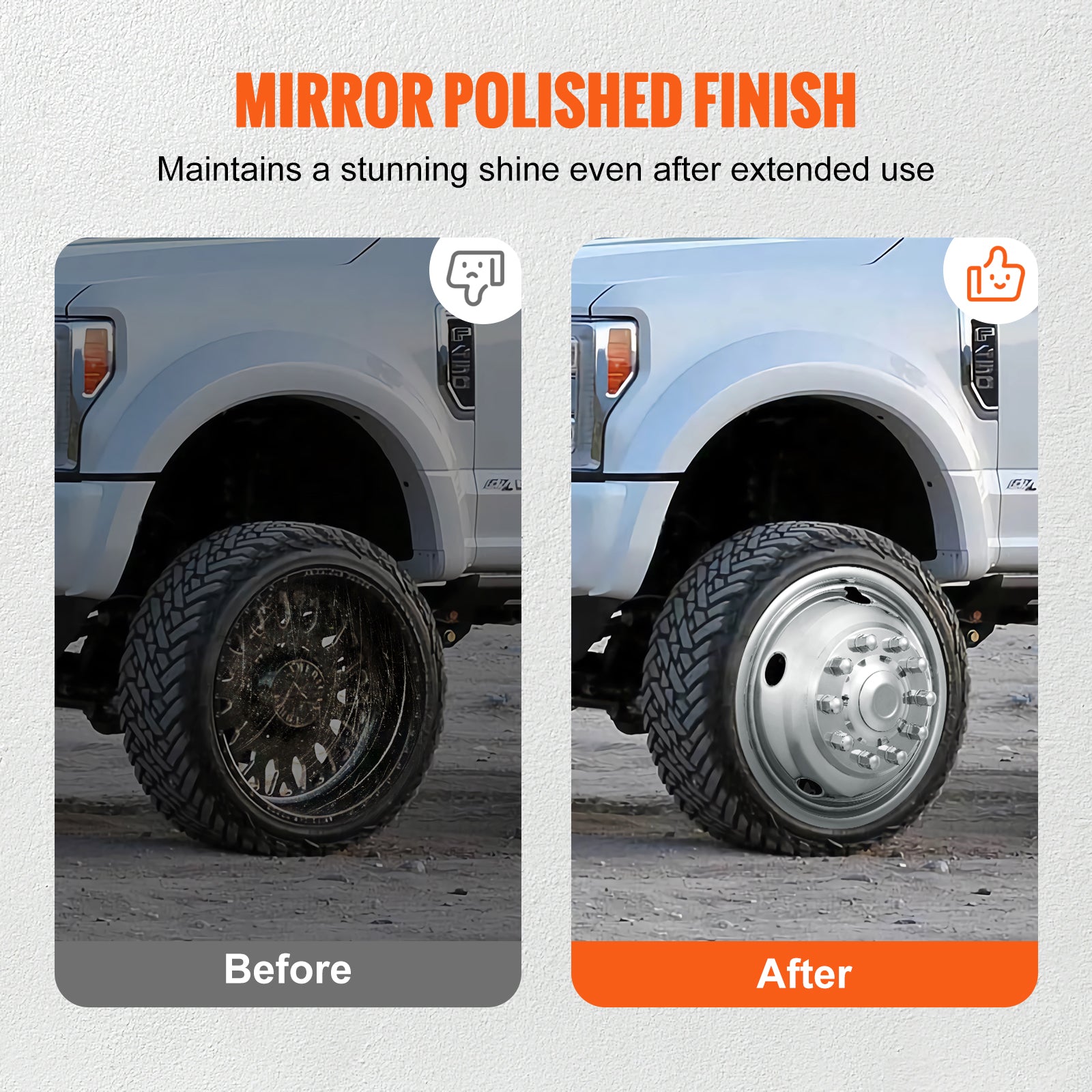 19.5-inch 10 Lug Wheel Simulators, 304 Stainless Steel Wheel Simulator Kit with Mirror Polished Finish, 2 Front and 2 Rear Wheel Covers Fit for For Ford F450/F550 (2005-2020), 4 pcs