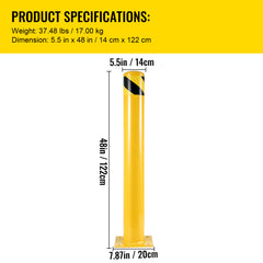 Safety Bollard, 48 Inch Height Bollard Post, 5.5 Inch Diameter Steel Pipe Safety Bollard Post, Yellow Steel Bollard, Steel Safety Bollard with 8 Anchor Bolts, Perfect for Traffic-Sensitive Area