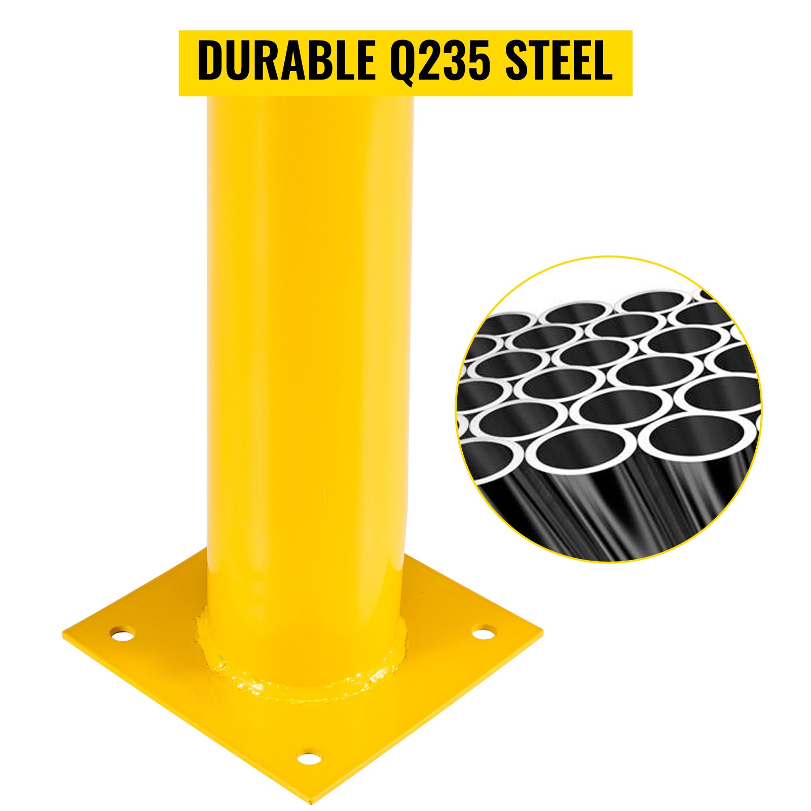 Safety Bollard, 48 Inch Height Bollard Post, 5.5 Inch Diameter Steel Pipe Safety Bollard Post, Yellow Steel Bollard, Steel Safety Bollard with 8 Anchor Bolts, Perfect for Traffic-Sensitive Area