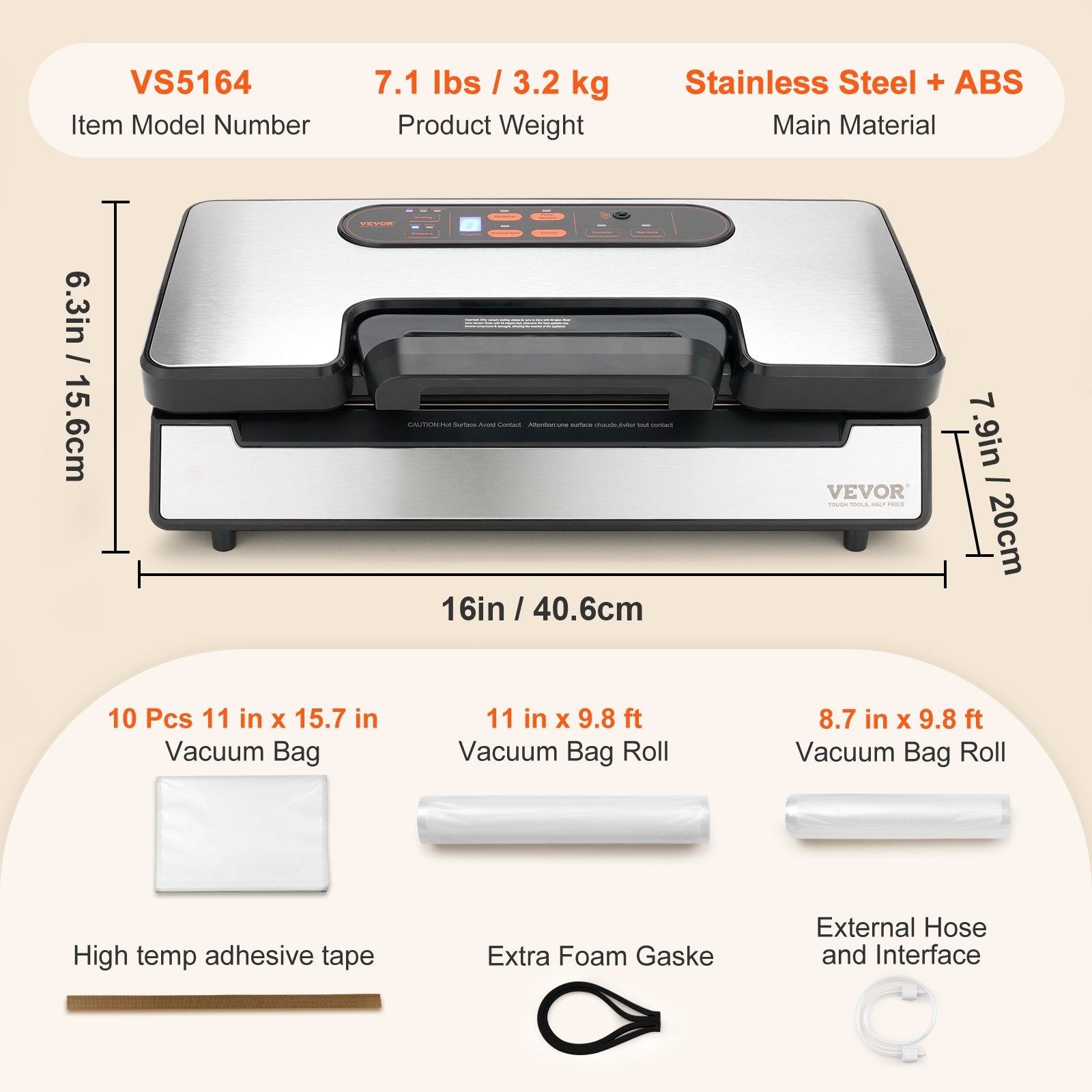 Vacuum Sealer Machine, 90Kpa 130W Powerful Dual Pump and Dual Sealing, Dry and Moist Food Storage, Automatic and Manual Air Sealing System with Built-in Cutter, with Seal Bag and External Hose