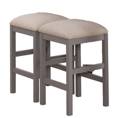 Light Gray Set of 2pc Stools Kitchen Dining Room Furniture Beige Fabric Cushion Seat Chairs Stool