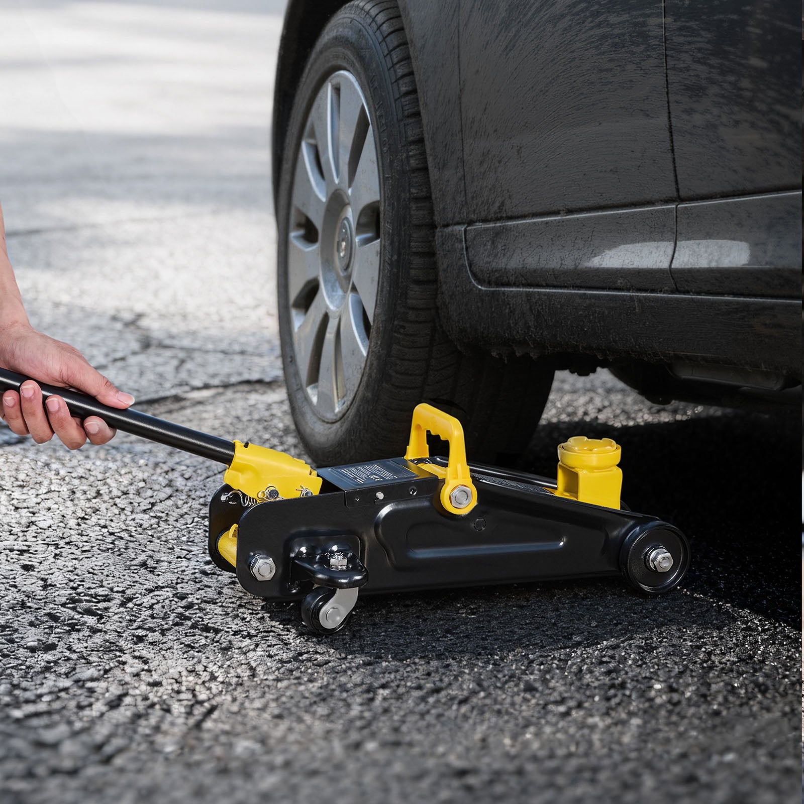 Low Profile Floor Jack, 1.5 Ton (3300 lbs) Capacity, Steel Racing Floor Jack with Single Piston Quick Lift Pump, Hydraulic Trolley Car Lift for Sports Cars, Sedans, Lifting Range 5.1-12.2 Inches