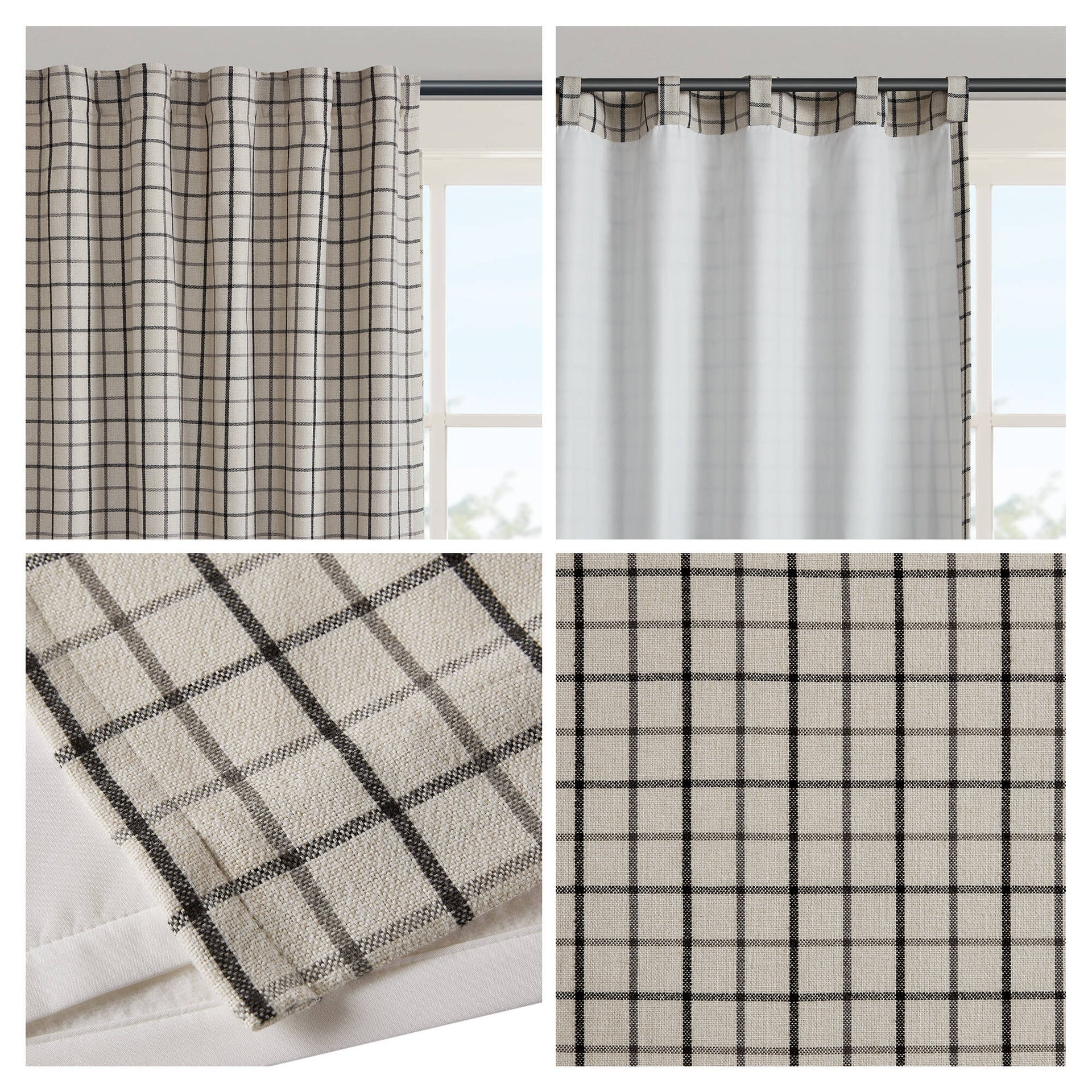 1PC 50x95" Plaid Rod Pocket and Back Tab Curtain Panel with Fleece Lining