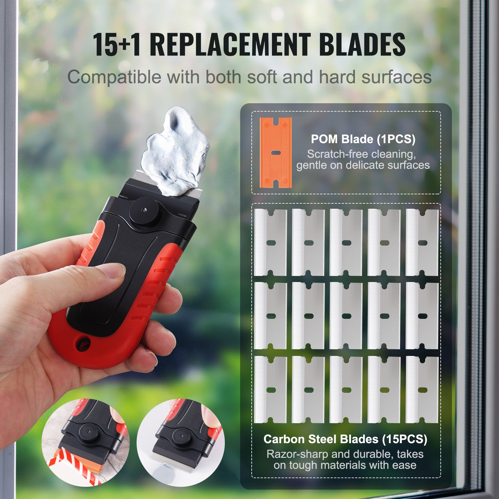 Razor Blade Scraper Locking Scraper Tool 15 Extra Blades with Security Cap