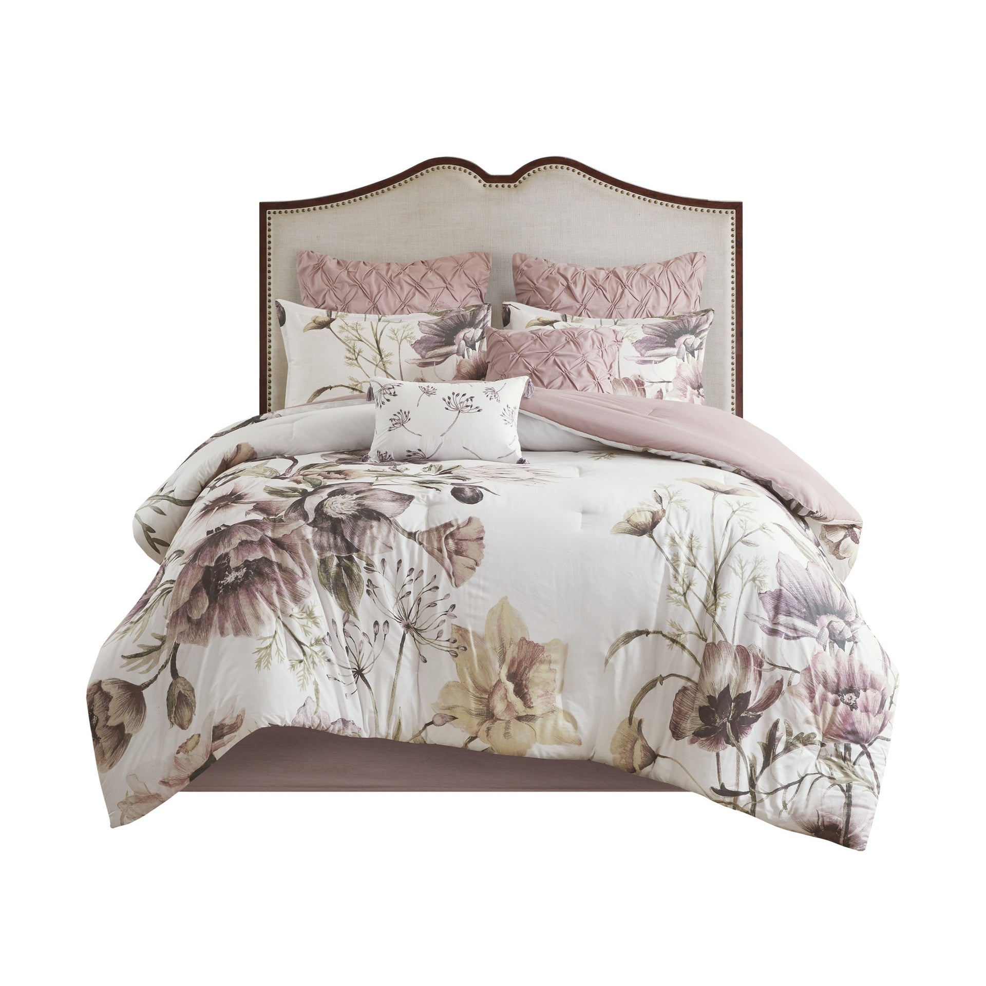 8 Piece Cotton Printed Comforter Set Blush Queen