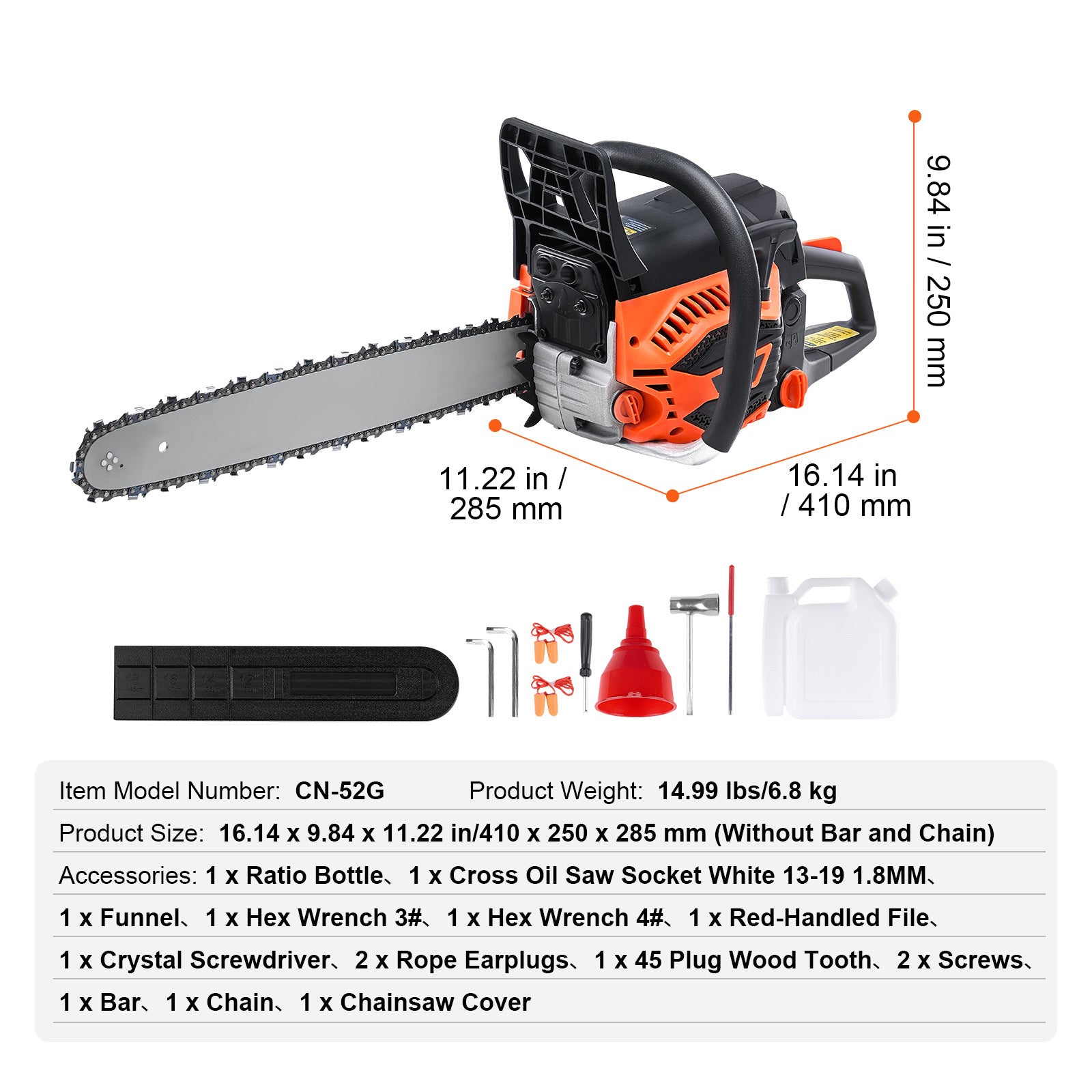 52CC 18" Gasoline Chainsaw Gas Powered Wood Cutting Engine Gas Chain Saw