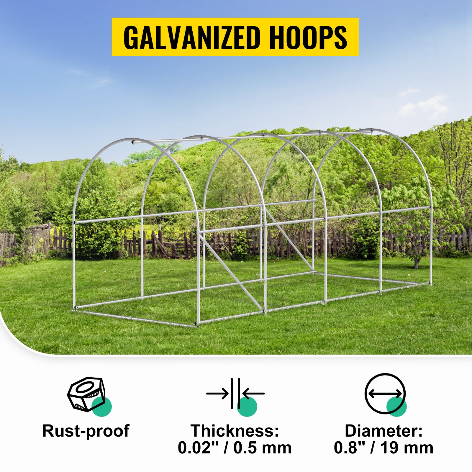Walk-in Tunnel Greenhouse, 14.8 x 6.6 x 6.6 ft Portable Plant Hot House w/ Galvanized Steel Hoops, 1 Top Beam, Diagonal Poles, Zippered Door & 8 Roll-up Windows, Green