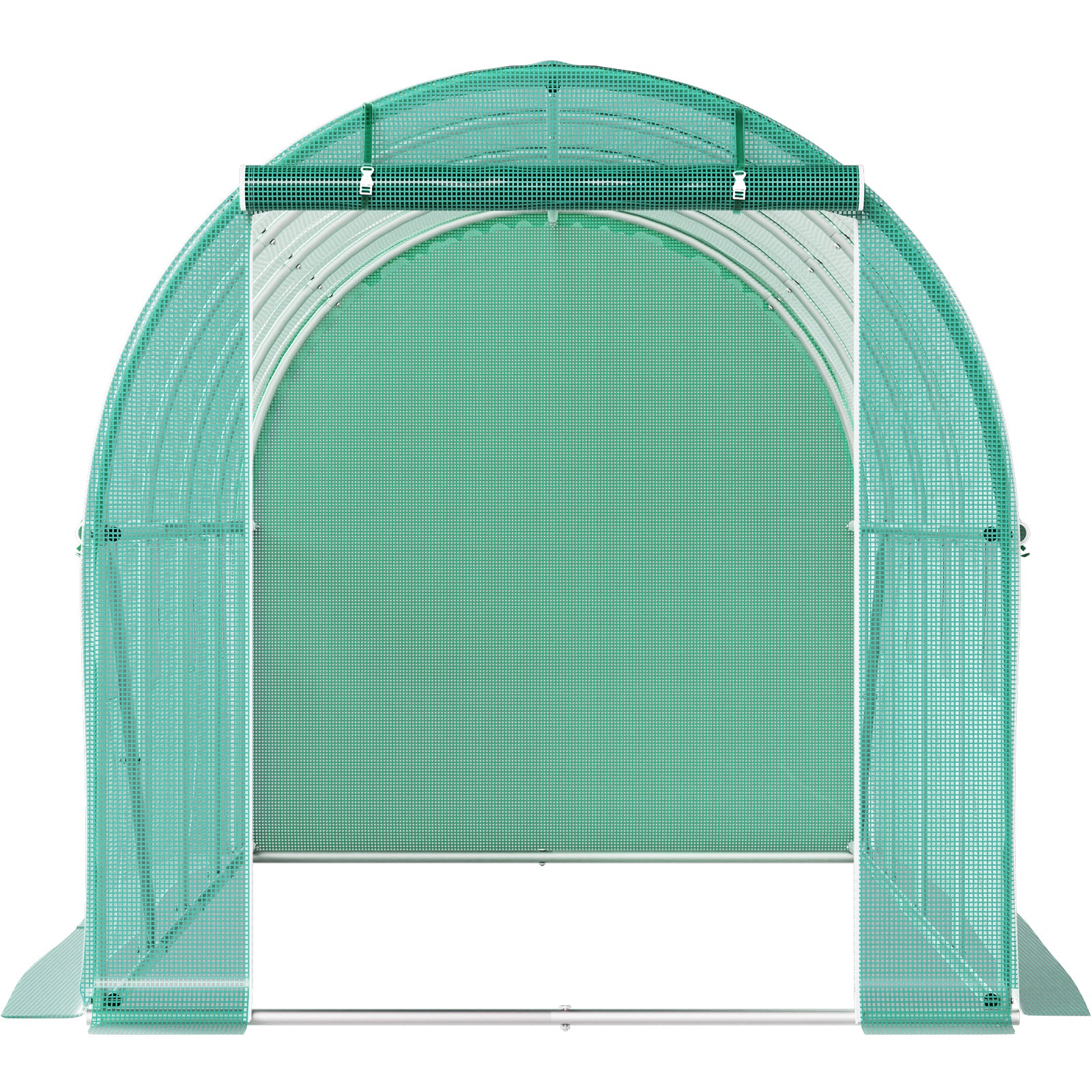 Walk-in Tunnel Greenhouse, 14.8 x 6.6 x 6.6 ft Portable Plant Hot House w/ Galvanized Steel Hoops, 1 Top Beam, Diagonal Poles, Zippered Door & 8 Roll-up Windows, Green