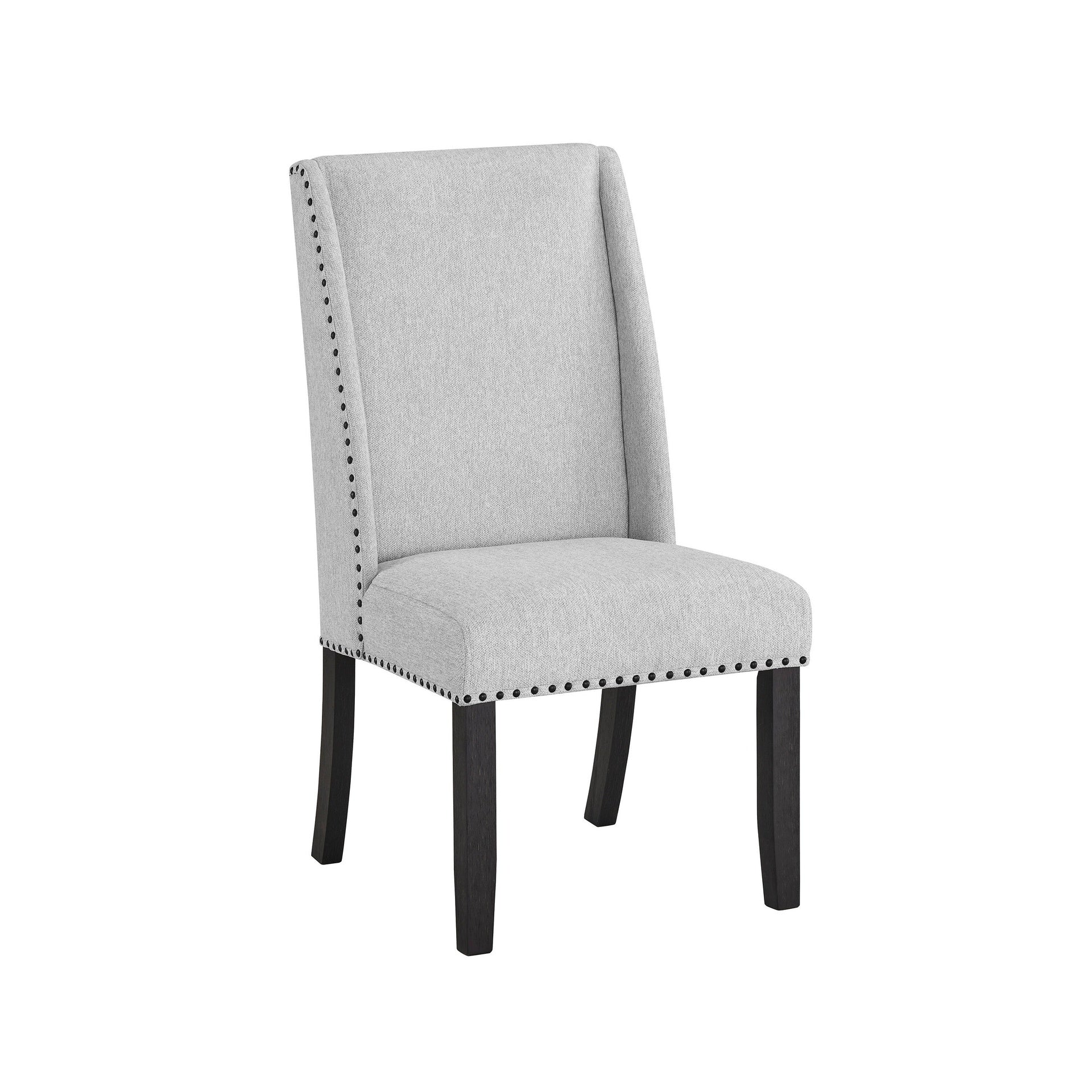 Vinz Dining Side Chair Set of 2, Light Gray Cotton Polyester, Black Legs