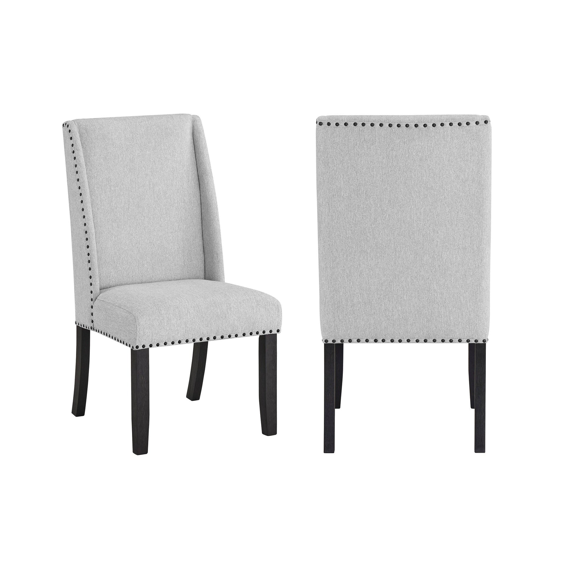 Vinz Dining Side Chair Set of 2, Light Gray Cotton Polyester, Black Legs