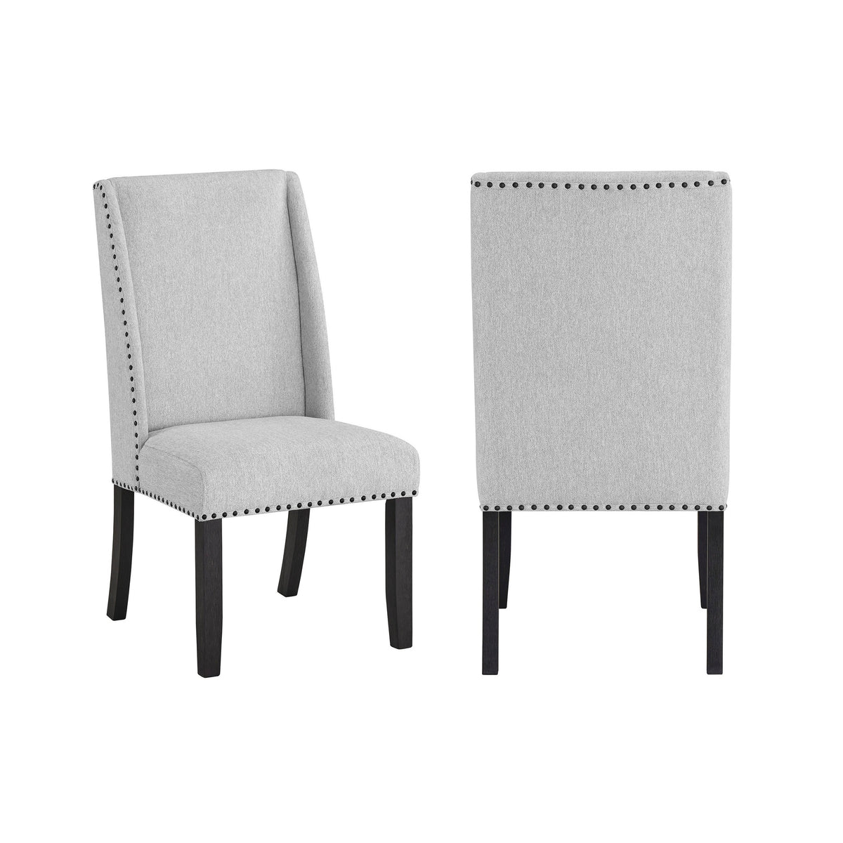 Vinz Dining Side Chair Set of 2, Light Gray Cotton Polyester, Black Legs