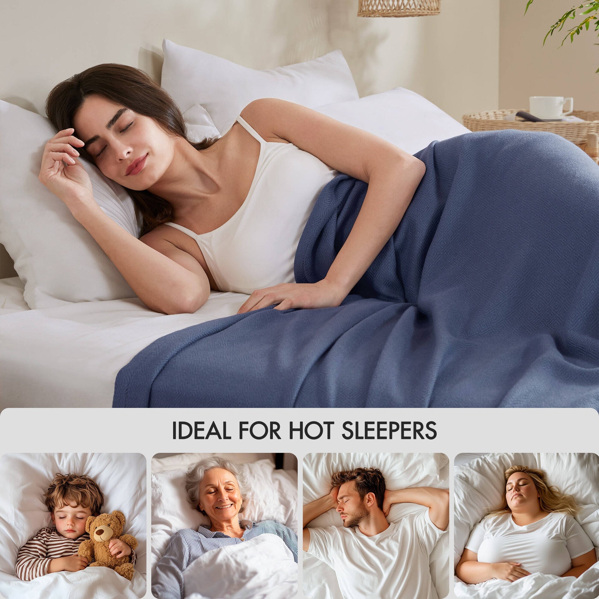 1-Piece Full/Queen Rayon from Bamboo Cotton Blanket,Navy
