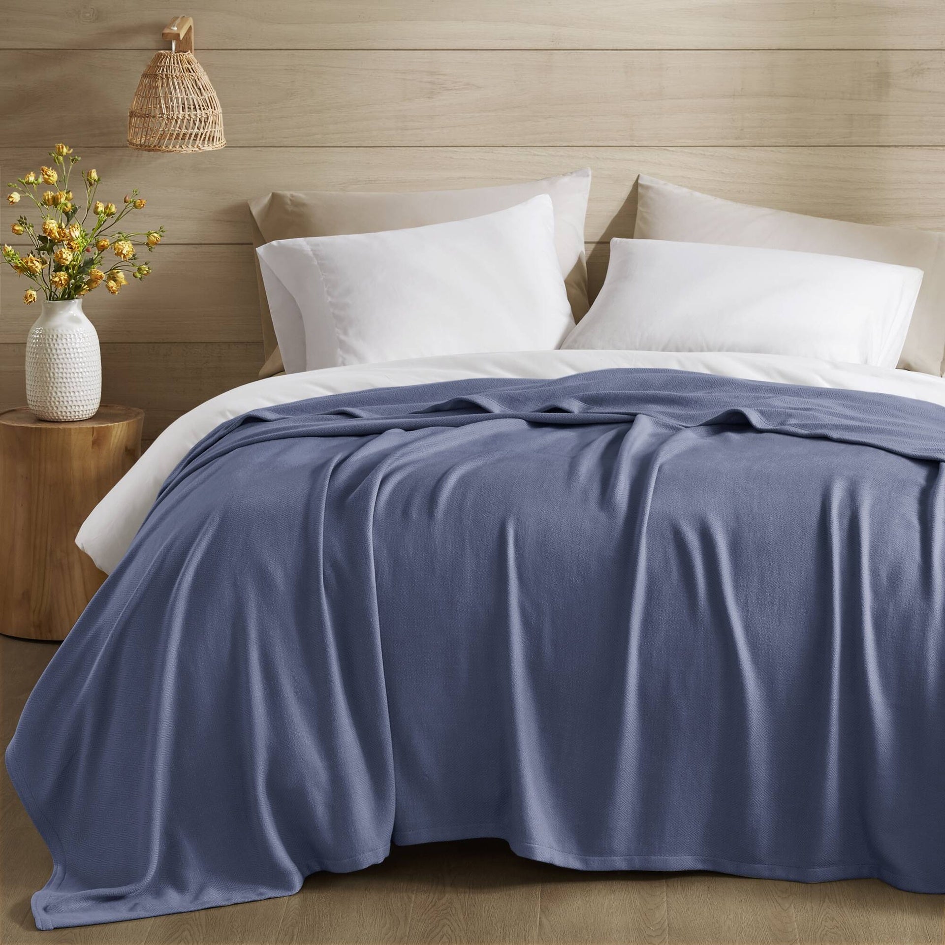 1-Piece Full/Queen Rayon from Bamboo Cotton Blanket,Navy