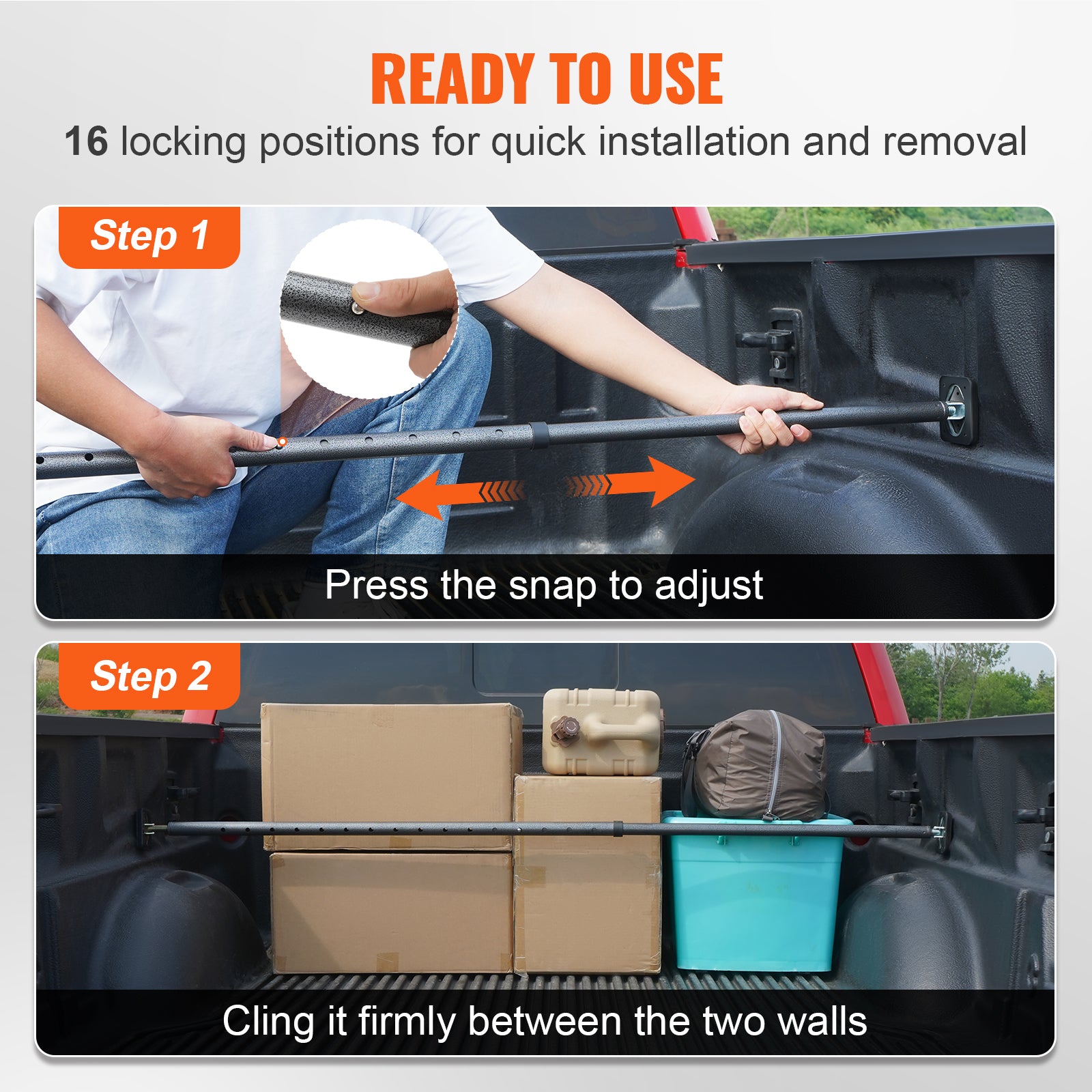 Cargo Bar, Truck Bed Bar Adjustable from 40" to 73", Heavy-duty Steel Cargo Stabilizer Bar with 220 lbs Capacity, Truck Load Bar Stop Sliding for Pickup Truck Bed, SUV, Minitruck