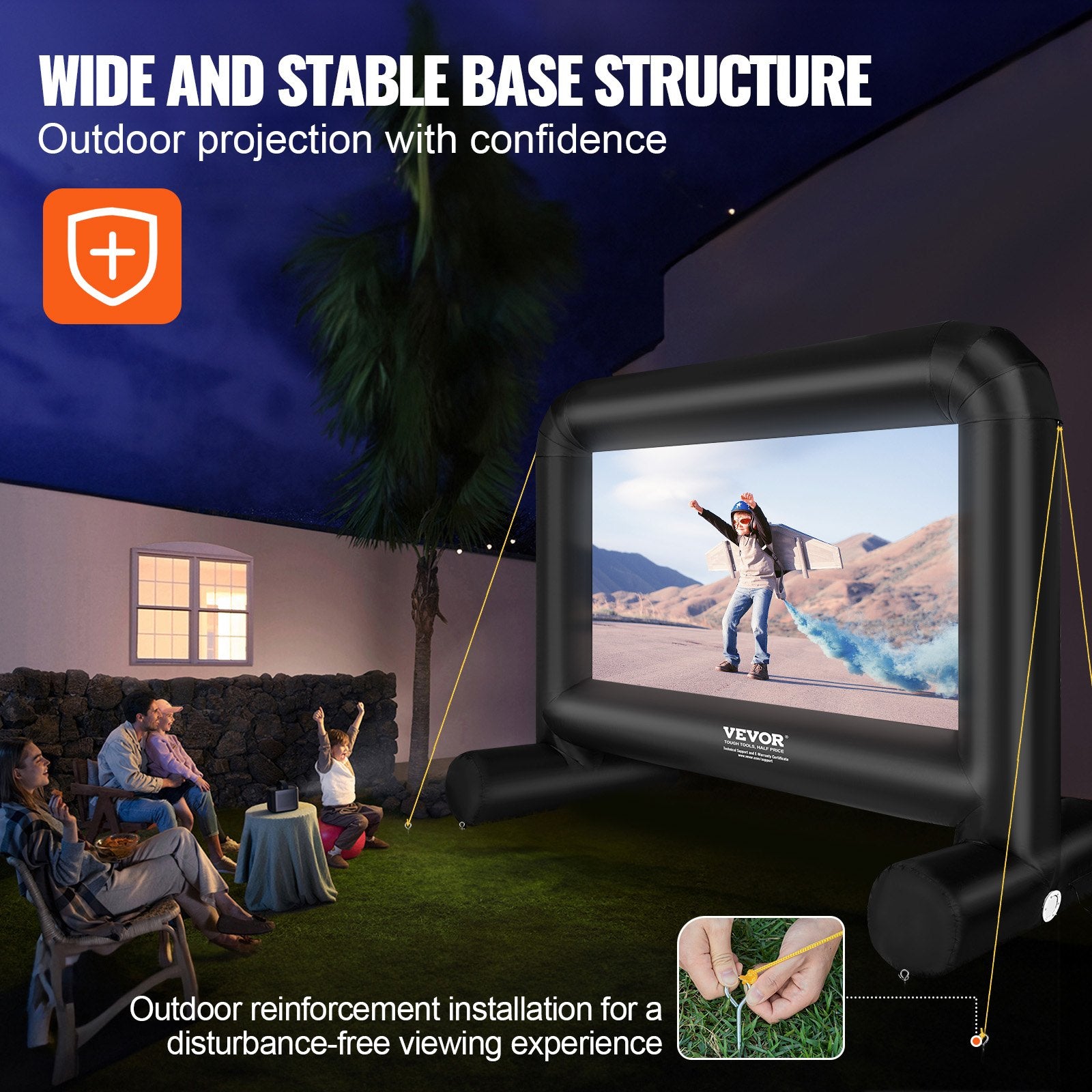 Inflatable Movie Screen, 14 FT (168inch)Inflatable Projector Screen, Front/Rear Projection, Oxford Fabric Blow Up Screen for Outdoor Parties Backyard Movie Night