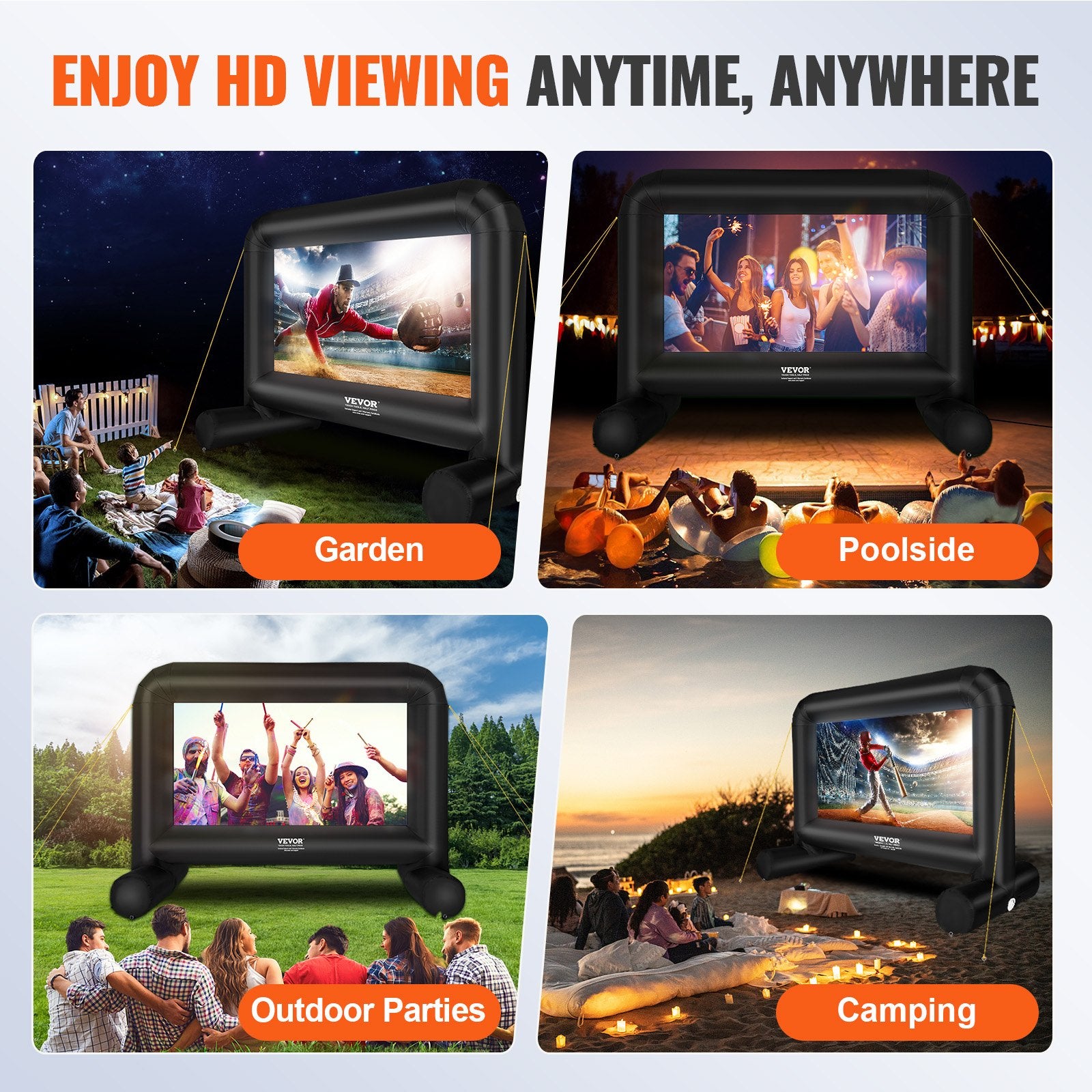 Inflatable Movie Screen, 14 FT (168inch)Inflatable Projector Screen, Front/Rear Projection, Oxford Fabric Blow Up Screen for Outdoor Parties Backyard Movie Night