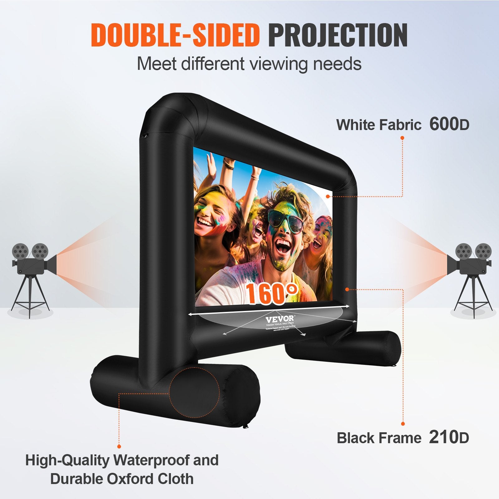Inflatable Movie Screen, 14 FT (168inch)Inflatable Projector Screen, Front/Rear Projection, Oxford Fabric Blow Up Screen for Outdoor Parties Backyard Movie Night