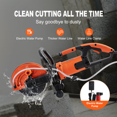 Electric Concrete Saw, 9 in, 1800 W 15 A Motor Circular Saw Cutter with 3.5 in Cutting Depth, Wet/Dry Disk Saw Cutter Includes Water Line, Pump and Blade, for Stone, Brick