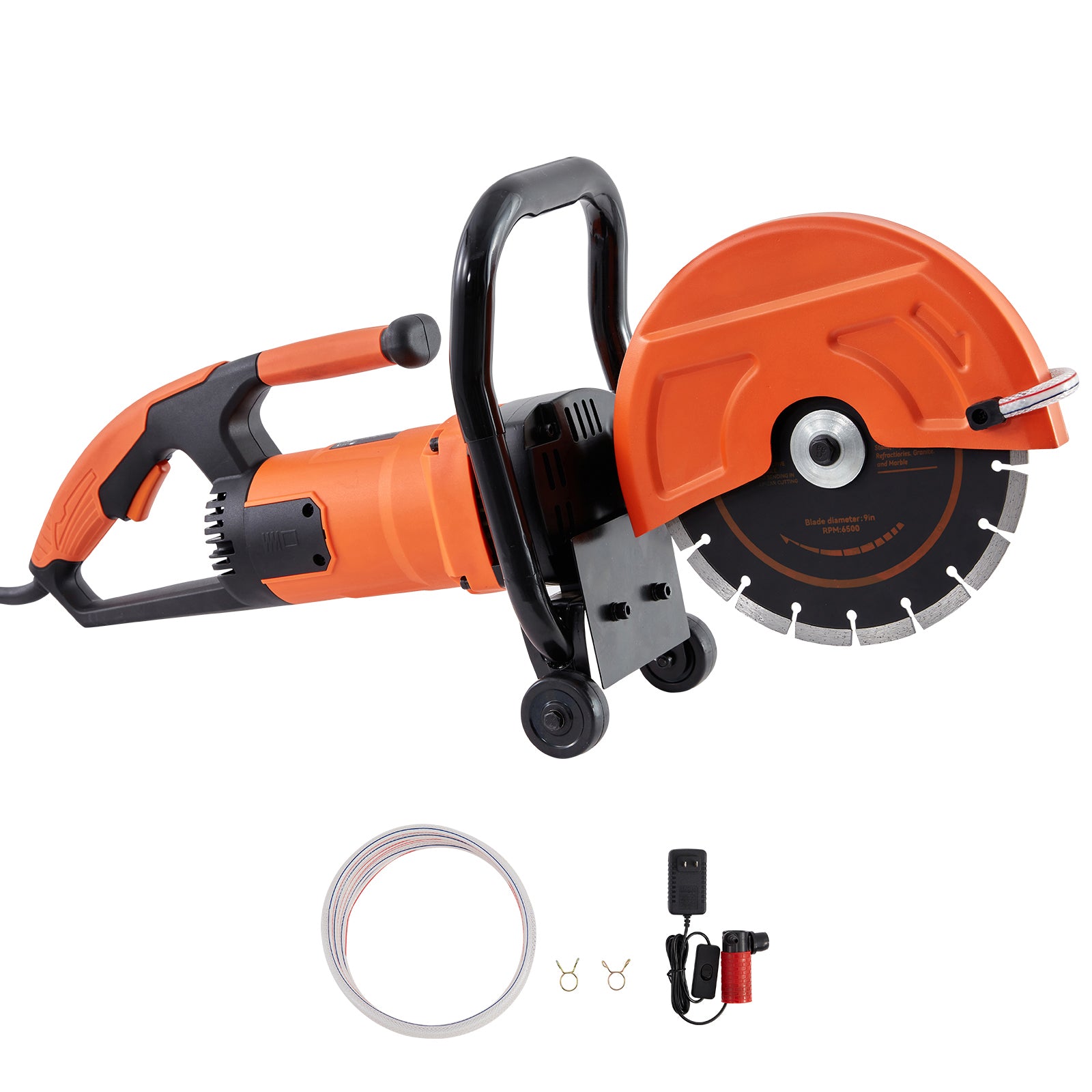 Electric Concrete Saw, 9 in, 1800 W 15 A Motor Circular Saw Cutter with 3.5 in Cutting Depth, Wet/Dry Disk Saw Cutter Includes Water Line, Pump and Blade, for Stone, Brick