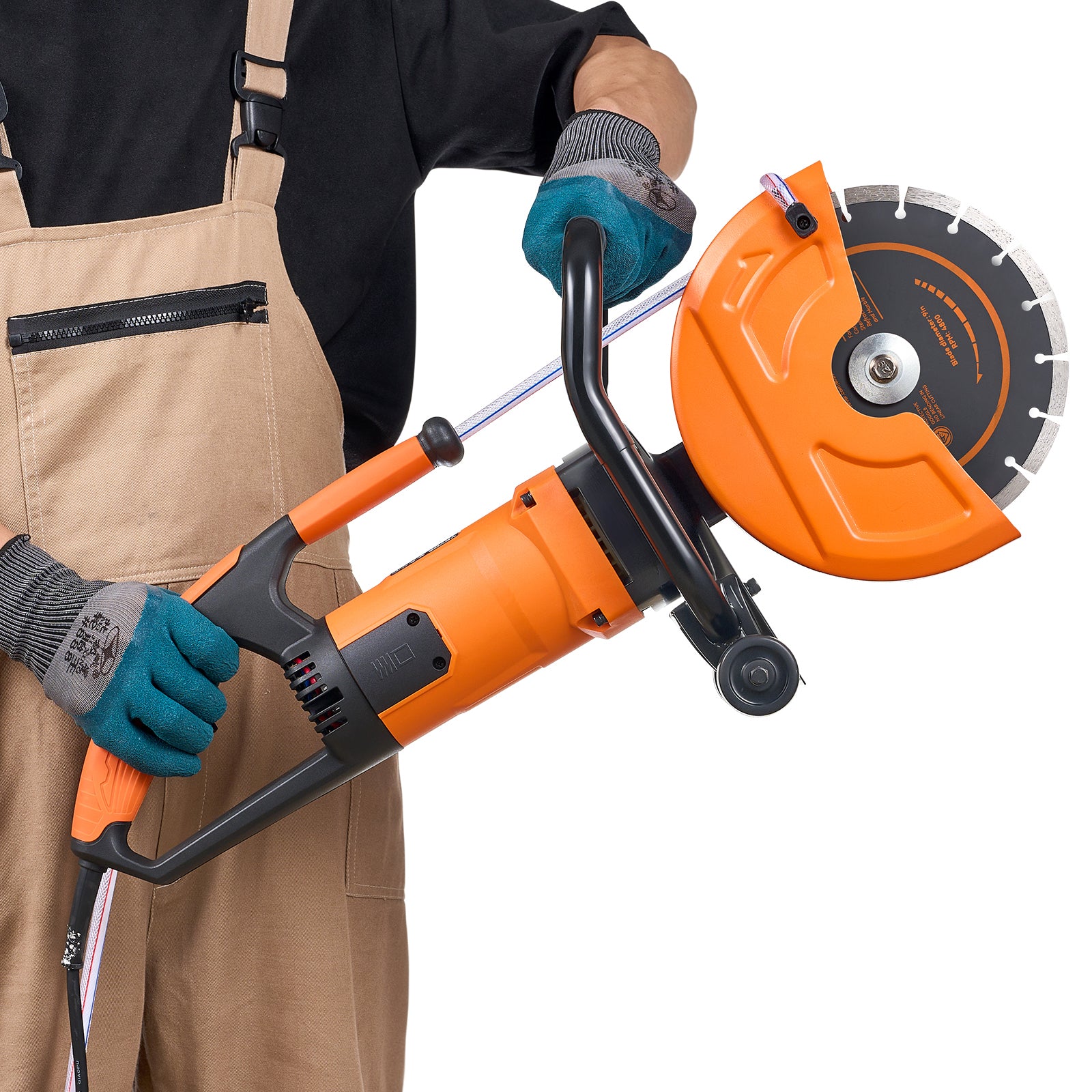 Electric Concrete Saw, 9 in, 1800 W 15 A Motor Circular Saw Cutter with 3.5 in Cutting Depth, Wet/Dry Disk Saw Cutter Includes Water Line, Pump and Blade, for Stone, Brick