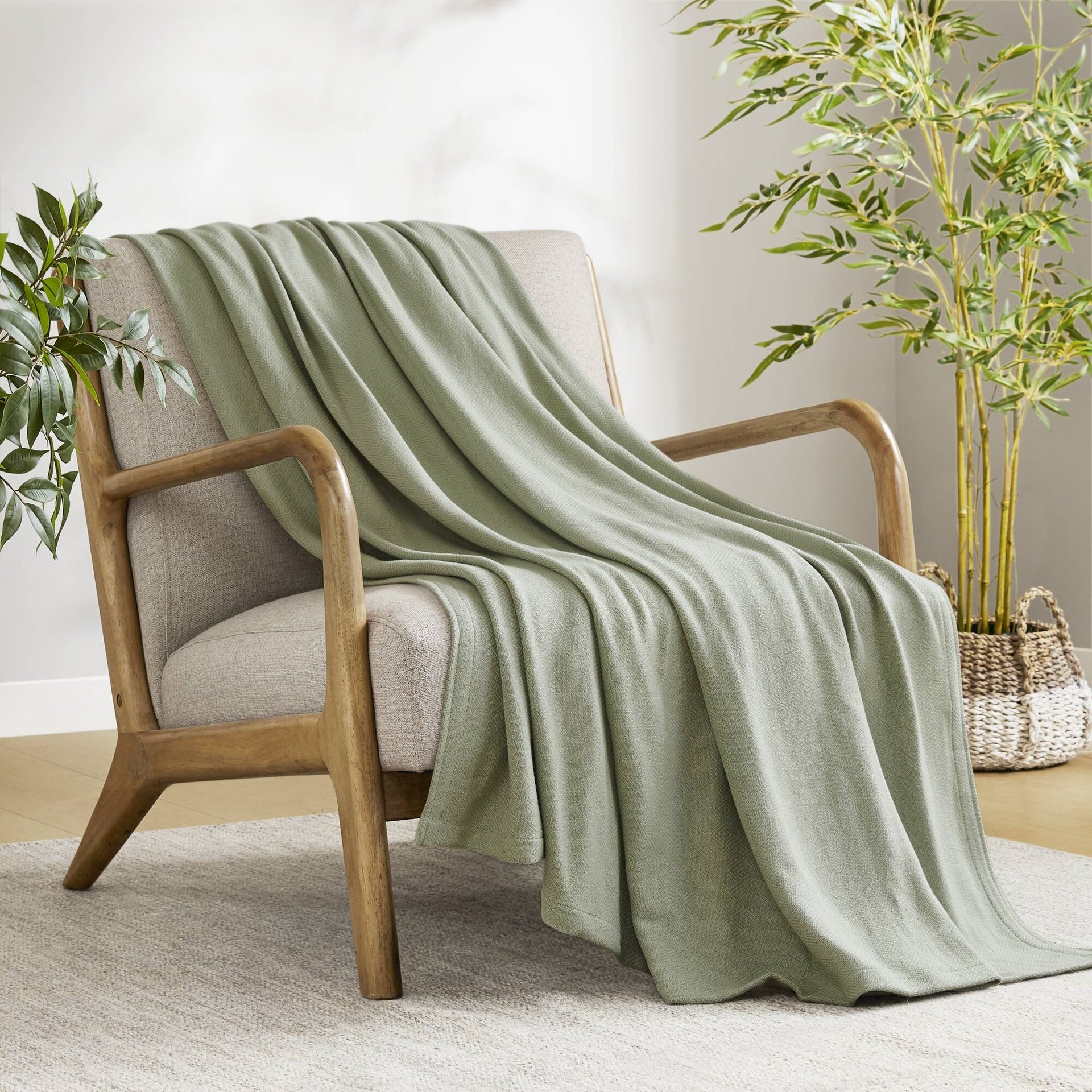 1-Piece King Rayon from Bamboo Cotton Blanket, Sage Green