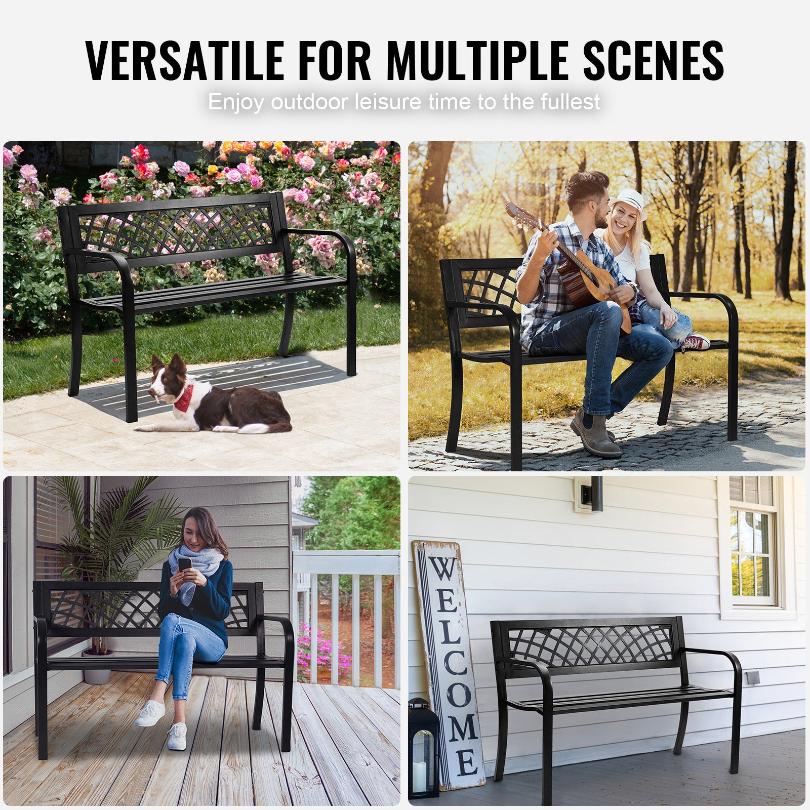 Outdoor Bench,46 inches Metal Garden Bench for Outdoors, 480 lbs Load Capacity Bench,  Outdoor Garden Park Bench with Backrest and Armrests, Patio Bench for Garden, Park, Yard, Front Porch