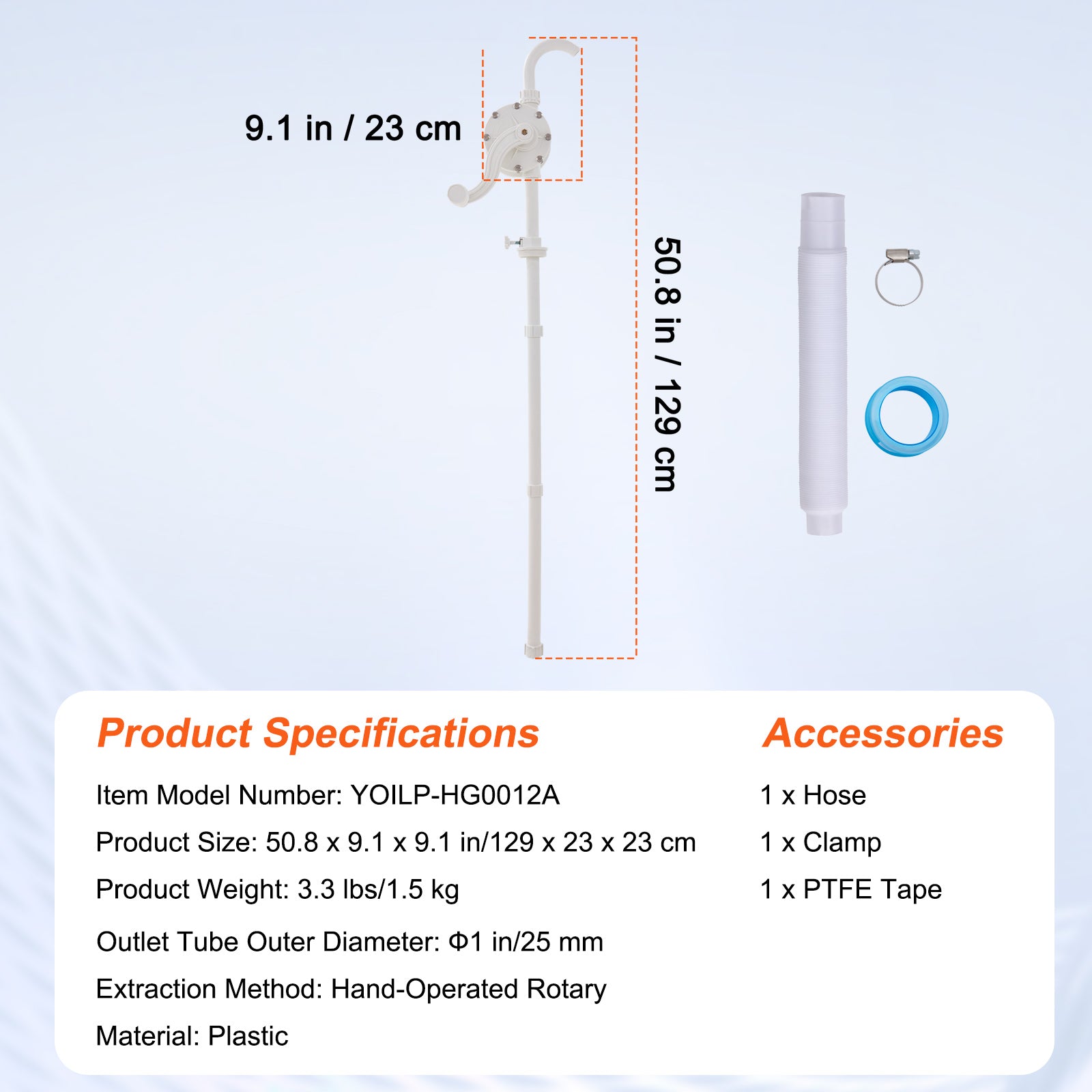 Drum Pump, 6.5 GPM Flow, Rotary Barrel Pump Hand Crank, Fits 5 to 55 Gallon Drums with 3-Section Suction Tube Assembly and Hose, Designed for Fast Transfer of Water, Alcohol, Corrosive Liquids