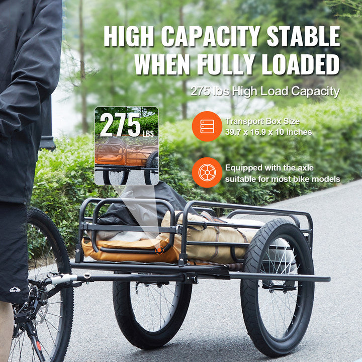 Bike Cargo Trailer, 275 lbs Load Capacity, Heavy-Duty Bicycle Wagon Cart, Foldable Compact Storage & Quick Release with Universal Hitch, 20" Wheels, Fits Most Bike Wheels, Carbon Steel Frame