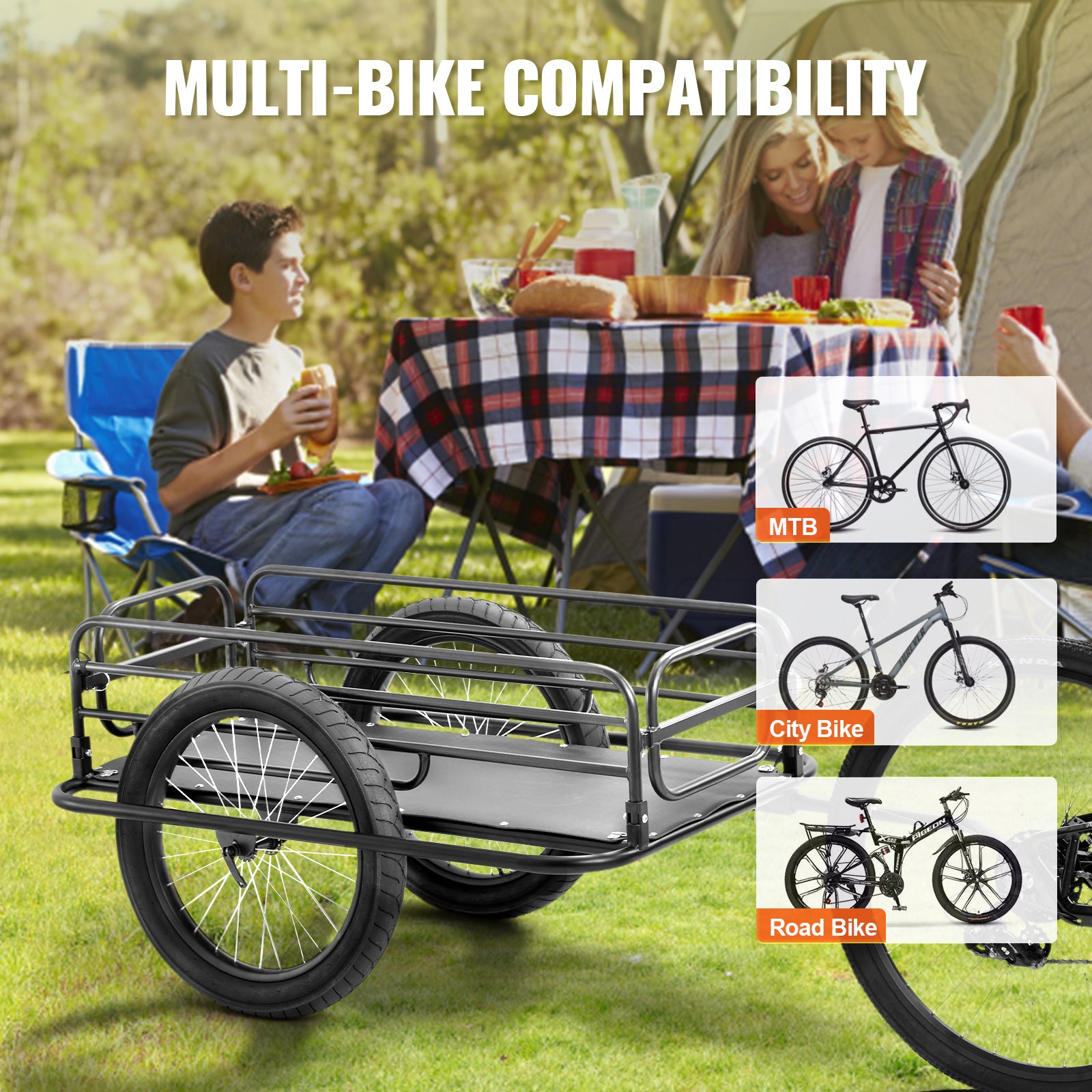 Bike Cargo Trailer, 275 lbs Load Capacity, Heavy-Duty Bicycle Wagon Cart, Foldable Compact Storage & Quick Release with Universal Hitch, 20" Wheels, Fits Most Bike Wheels, Carbon Steel Frame