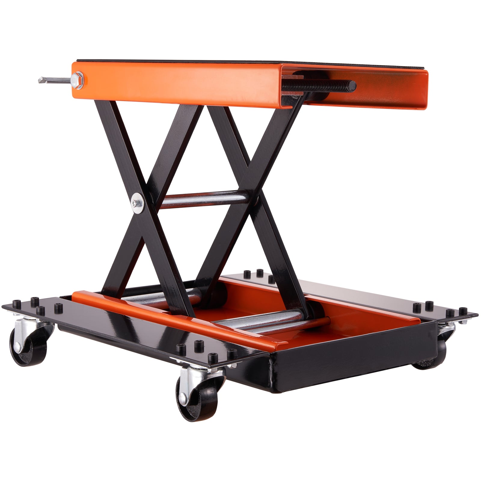 Motorcycle Lift, 1100 LBS Motorcycle Lift ATV Scissor Lift Jack with Dolly & Hand Crank, Center Hoist Crank Stand with Wide Deck & Tool Tray for Street Bikes, Cruiser Bikes, Touring Motorcycles
