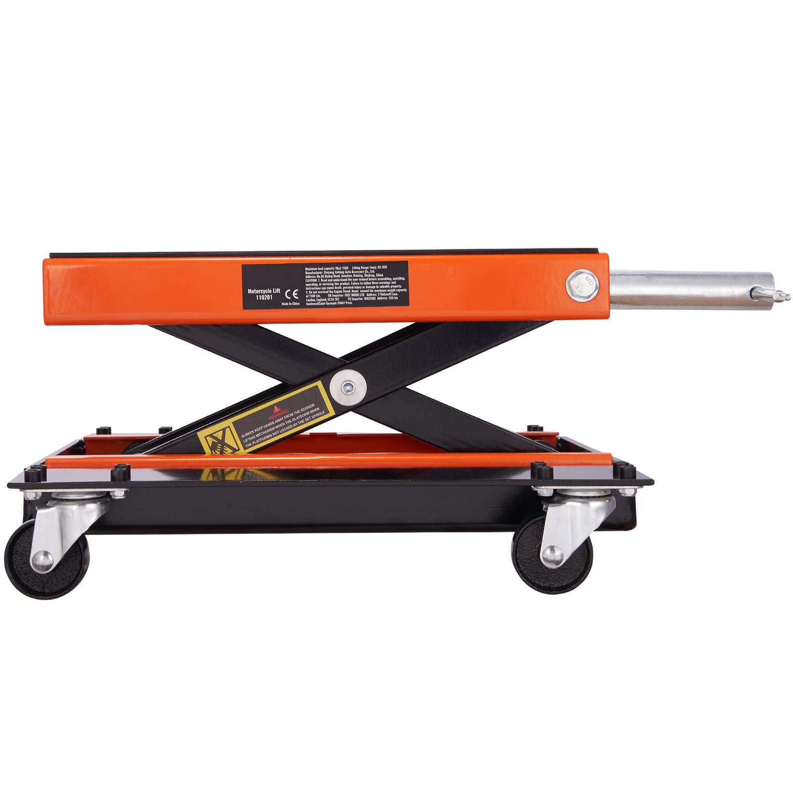 Motorcycle Lift, 1100 LBS Motorcycle Lift ATV Scissor Lift Jack with Dolly & Hand Crank, Center Hoist Crank Stand with Wide Deck & Tool Tray for Street Bikes, Cruiser Bikes, Touring Motorcycles
